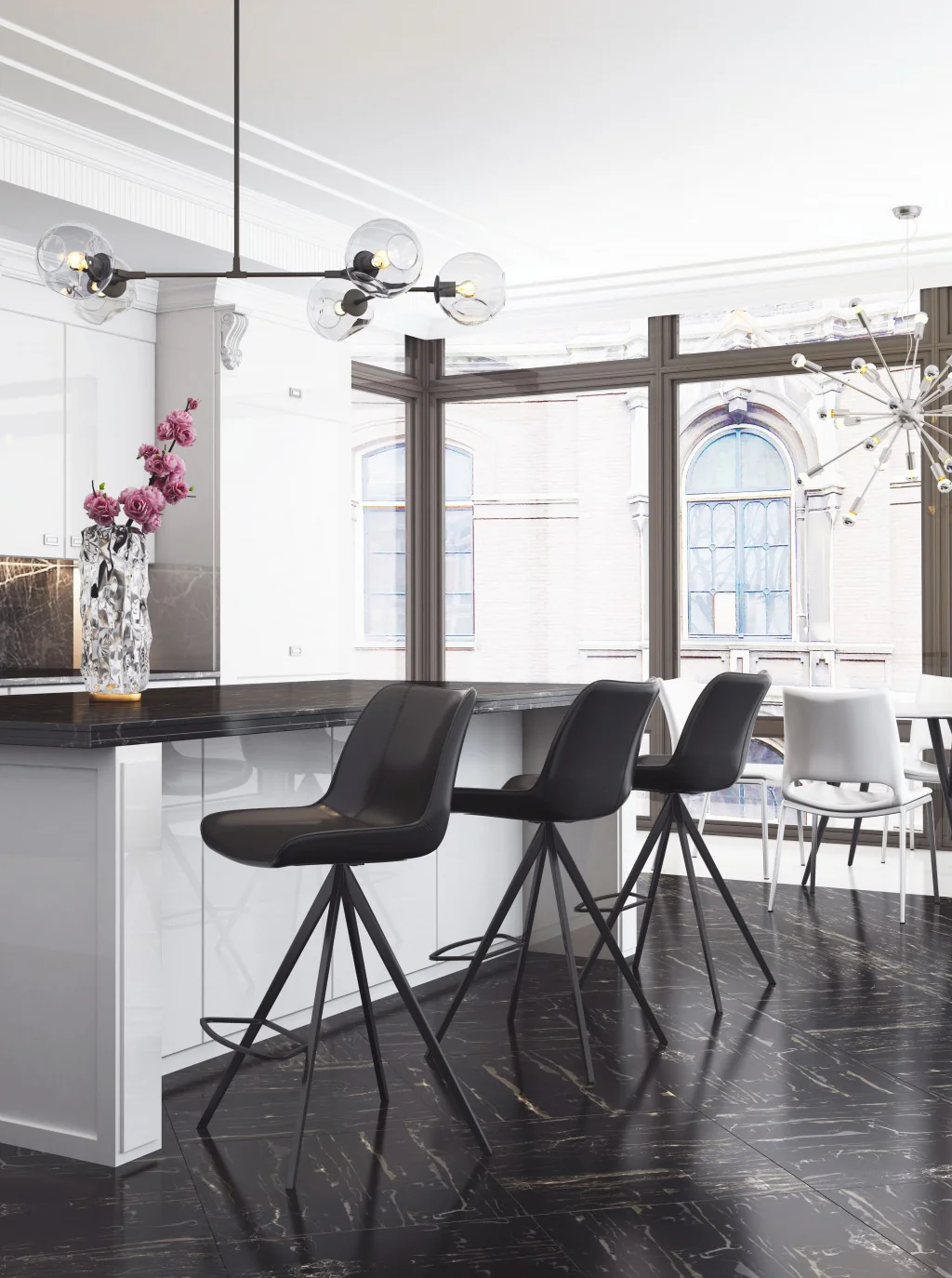 Set Of Two 39" Black Steel Low Back Counter Height Bar Chairs With Footrest By Homeroots - Image 7