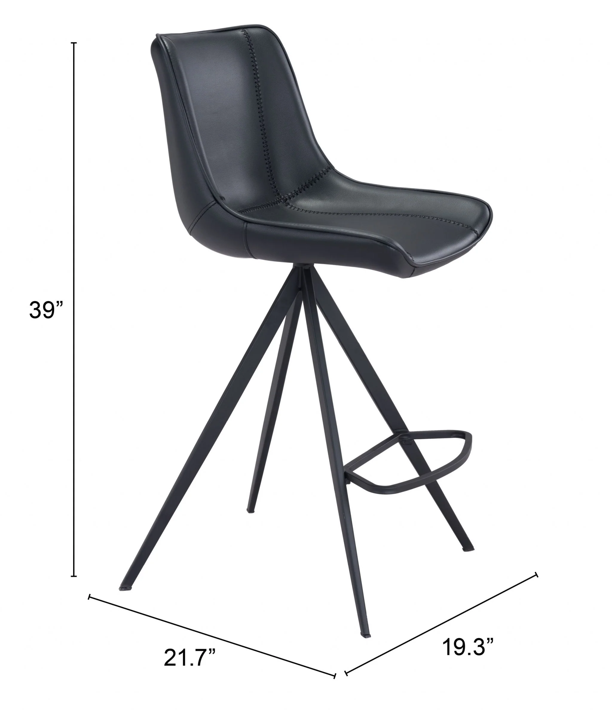 Set Of Two 39" Black Steel Low Back Counter Height Bar Chairs With Footrest By Homeroots - Image 8