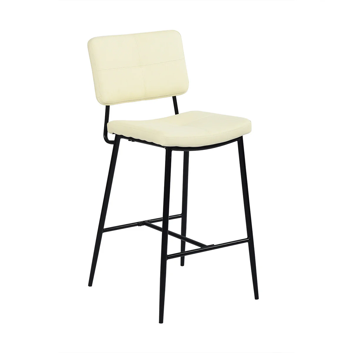 Set Of Two 39" Cream Faux Leather And Black Low Back Bar Height Bar Chairs By Homeroots - Image 2