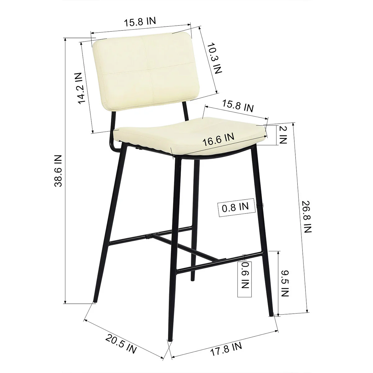 Set Of Two 39" Cream Faux Leather And Black Low Back Bar Height Bar Chairs By Homeroots - Image 6