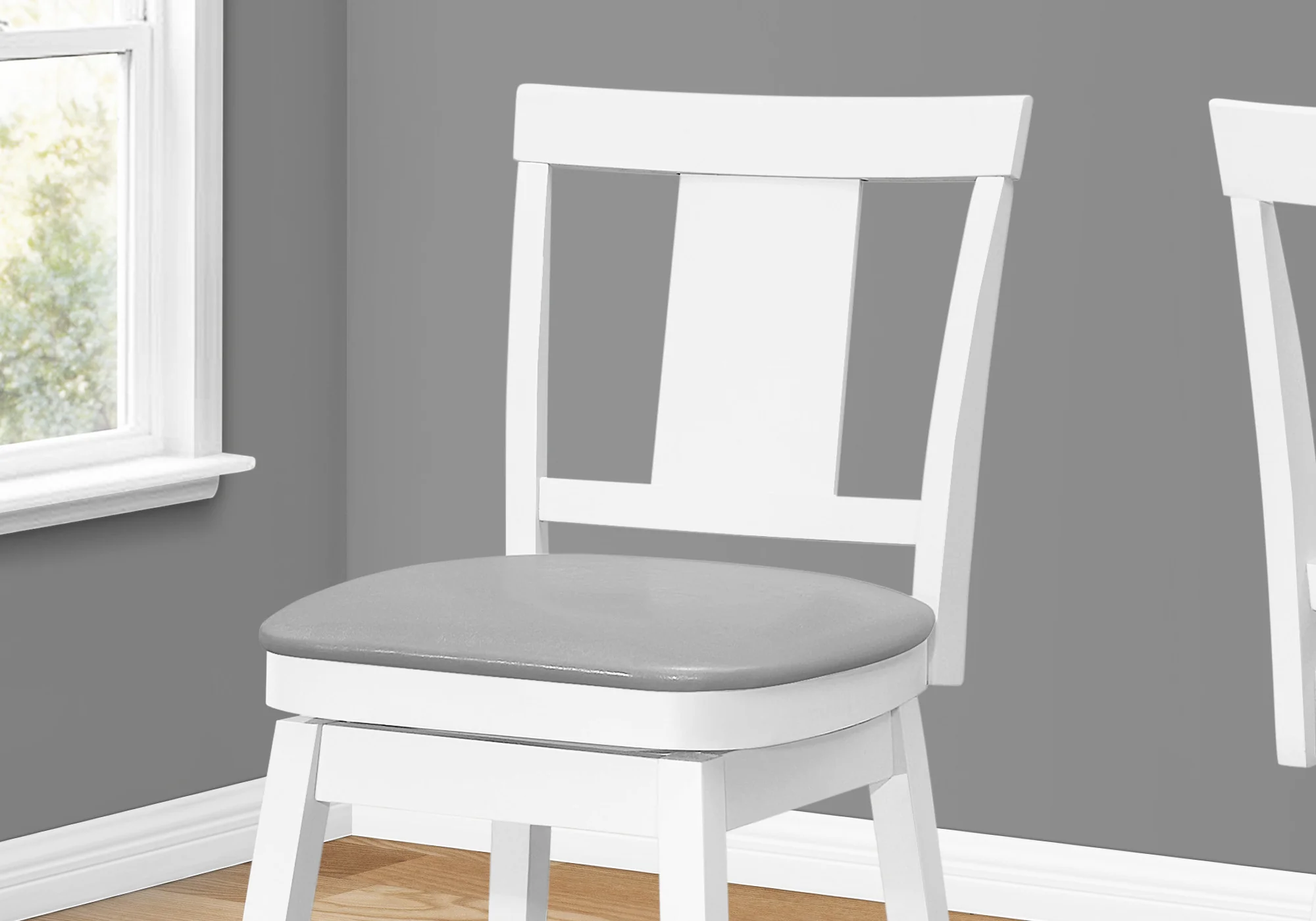 Set Of Two 39" Grey White Counter Height Swivel Full Back Bar Chairs By Homeroots - Image 3