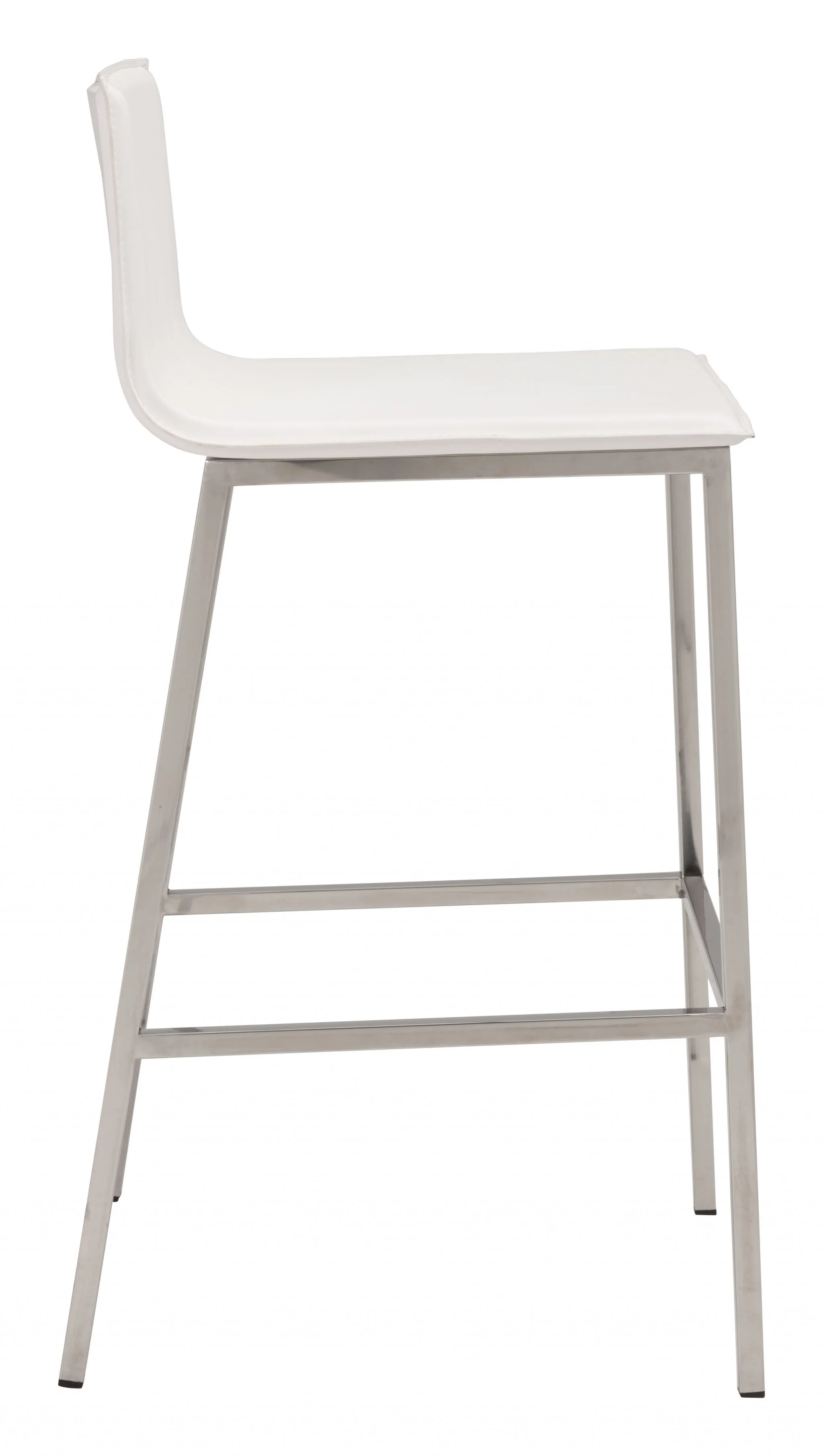 Set Of Two 39" White And Silver Steel Low Back Bar Height Chairs With Footrest By Homeroots - Image 2