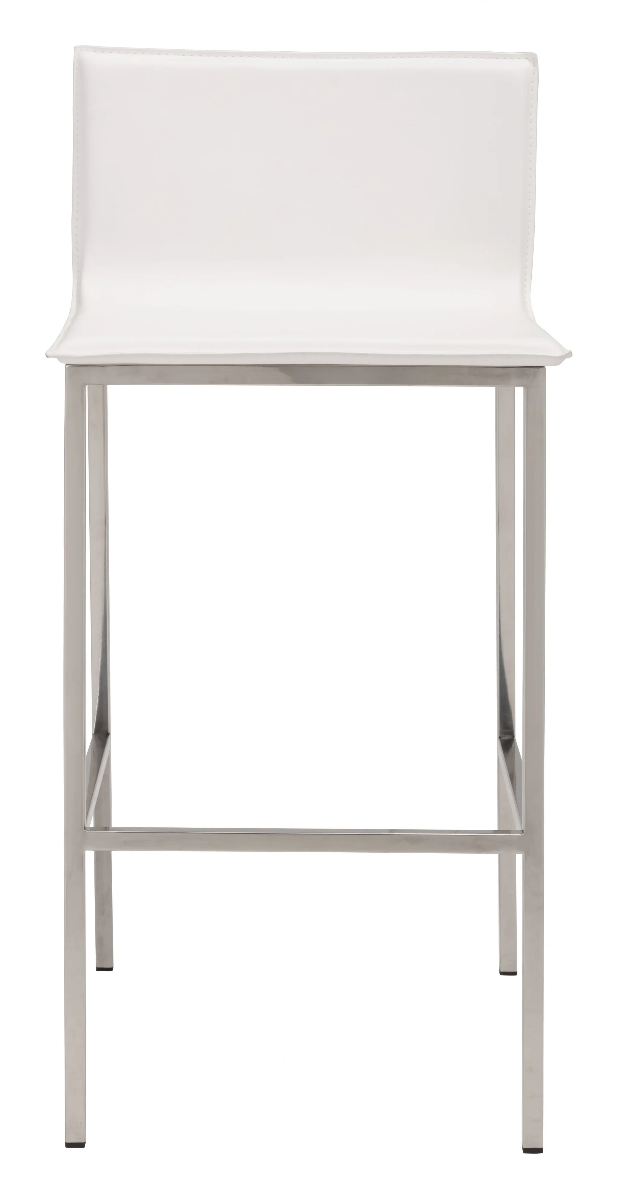 Set Of Two 39" White And Silver Steel Low Back Bar Height Chairs With Footrest By Homeroots - Image 3