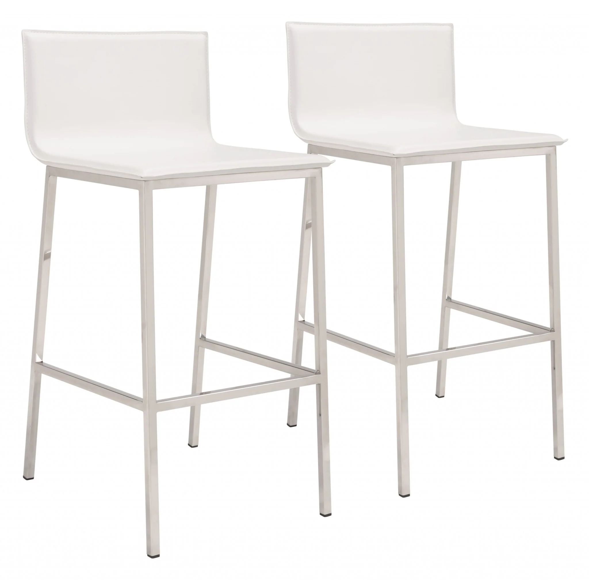 Set Of Two 39" White And Silver Steel Low Back Bar Height Chairs With Footrest By Homeroots - Image 5