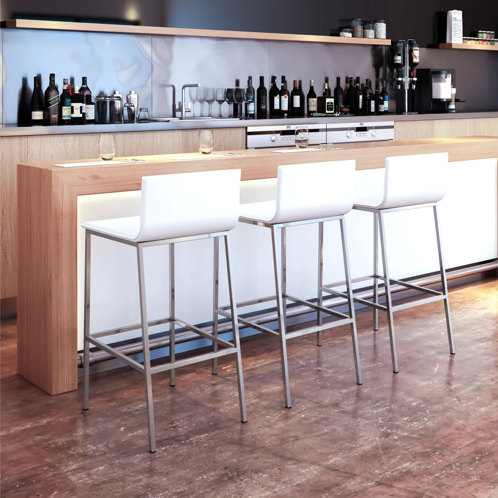 Set Of Two 39" White And Silver Steel Low Back Bar Height Chairs With Footrest By Homeroots - Image 6