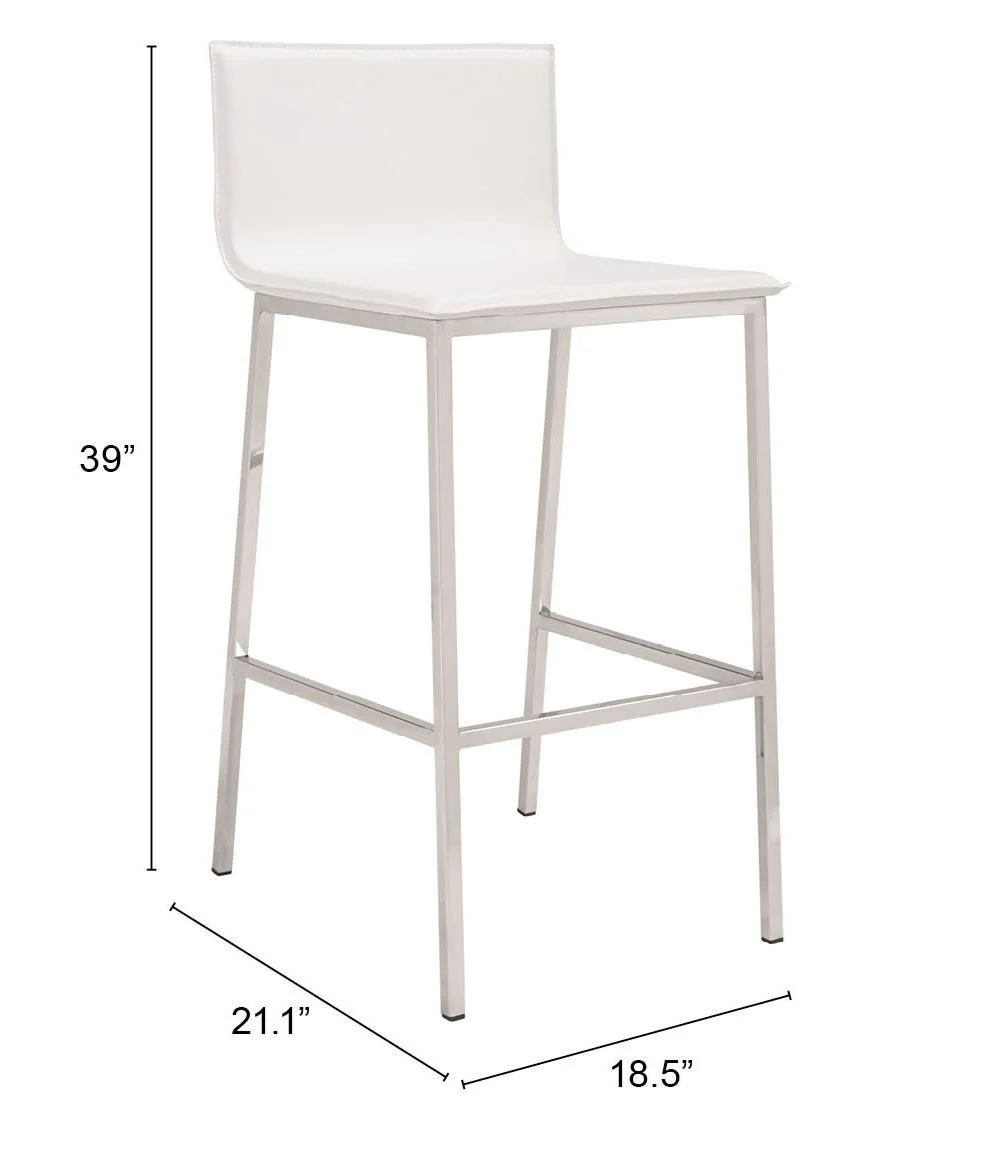 Set Of Two 39" White And Silver Steel Low Back Bar Height Chairs With Footrest By Homeroots - Image 7