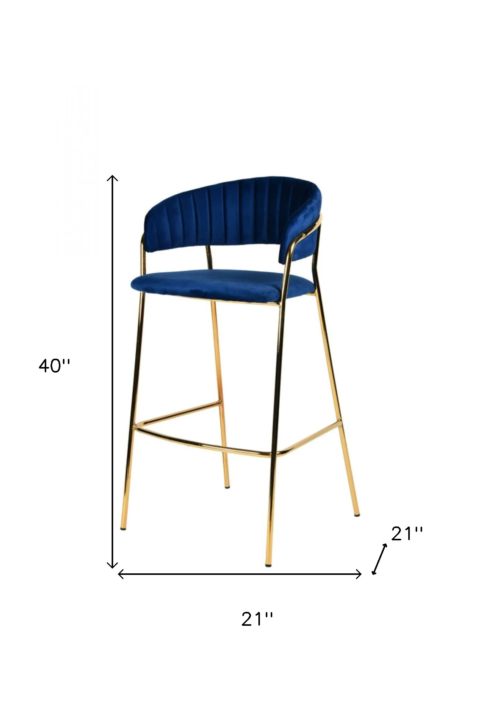 Set Of Two 40" Blue And Golden Steel Low Back Bar Height Bar Chairs With Footrest By Homeroots - Image 6