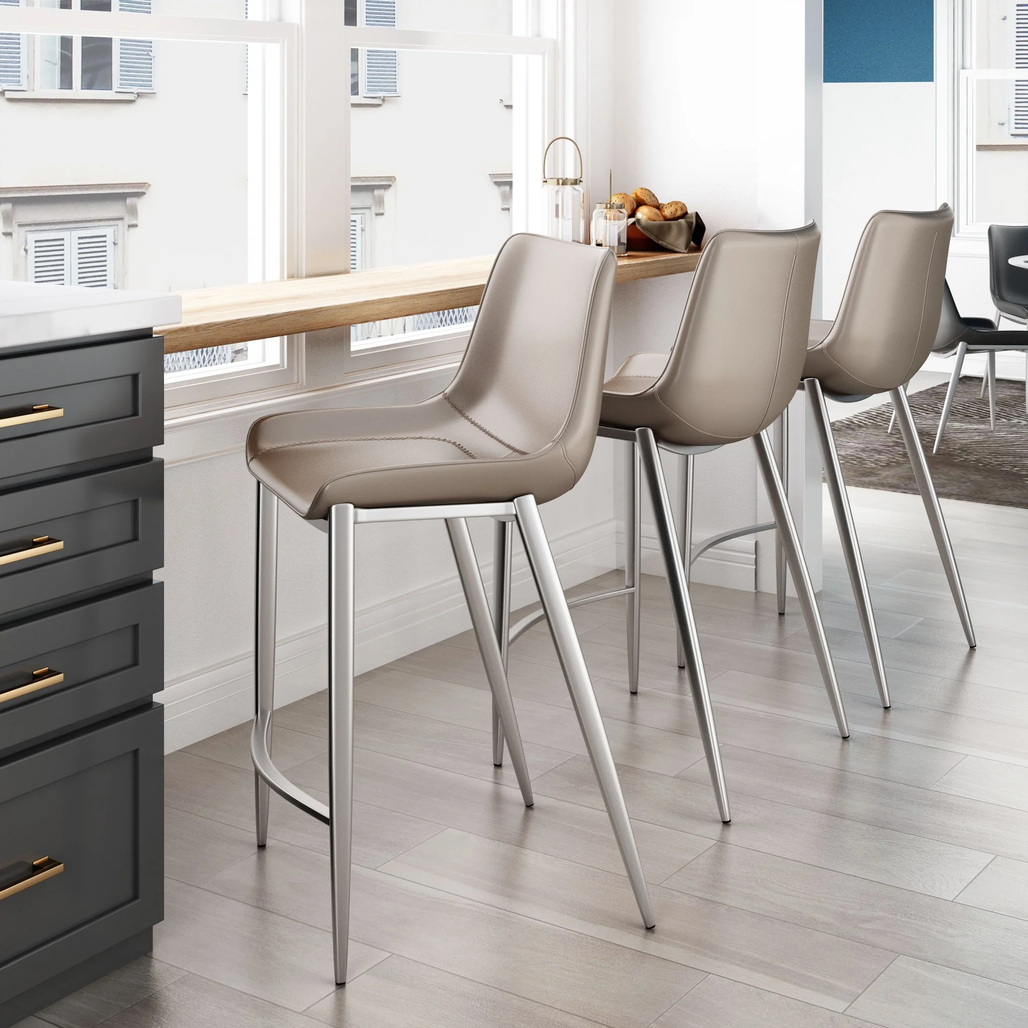 Set Of Two 40" Gray And Silver Steel Low Back Counter Height Bar Chairs With Footrest By Homeroots - Image 7