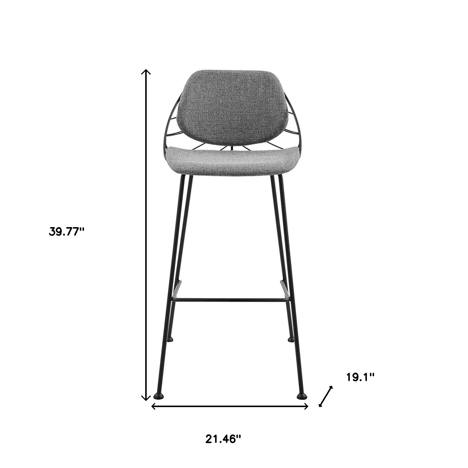 Set Of Two 40" Light Gray And Black Steel Low Back Bar Height Chairs With Footrest By Homeroots - Image 7