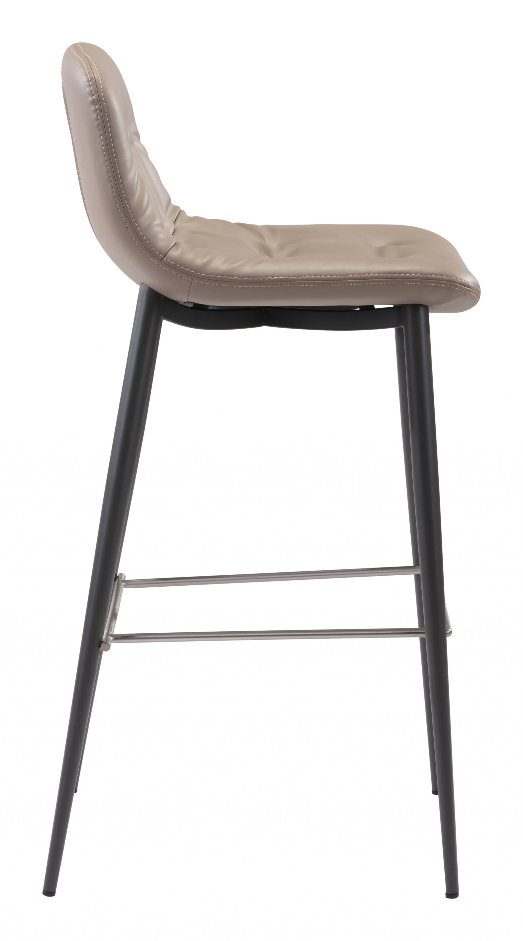 Set Of Two 40" Taupe Faux Leather and Black Bar Height Chairs By Homeroots - Image 2