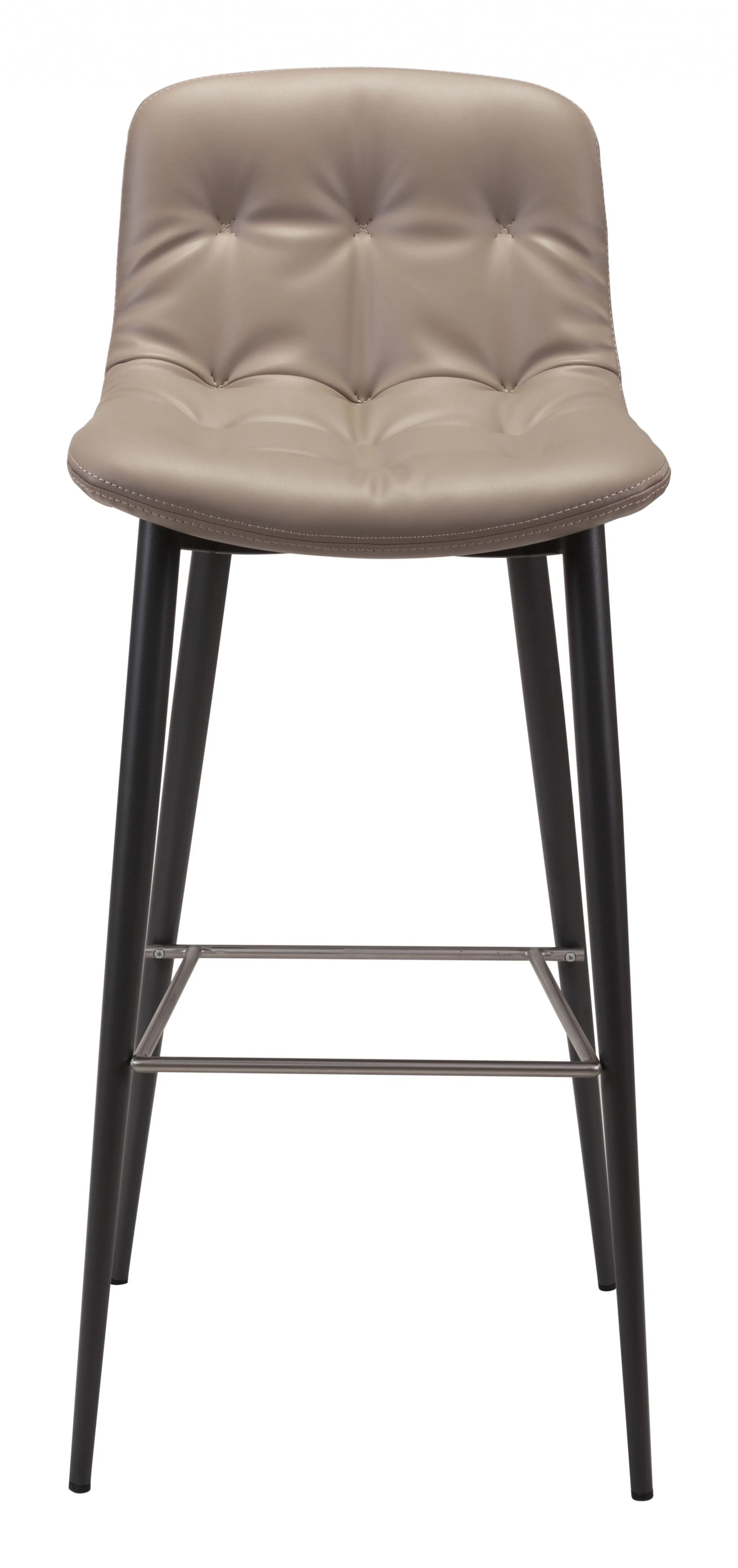 Set Of Two 40" Taupe Faux Leather and Black Bar Height Chairs By Homeroots - Image 3