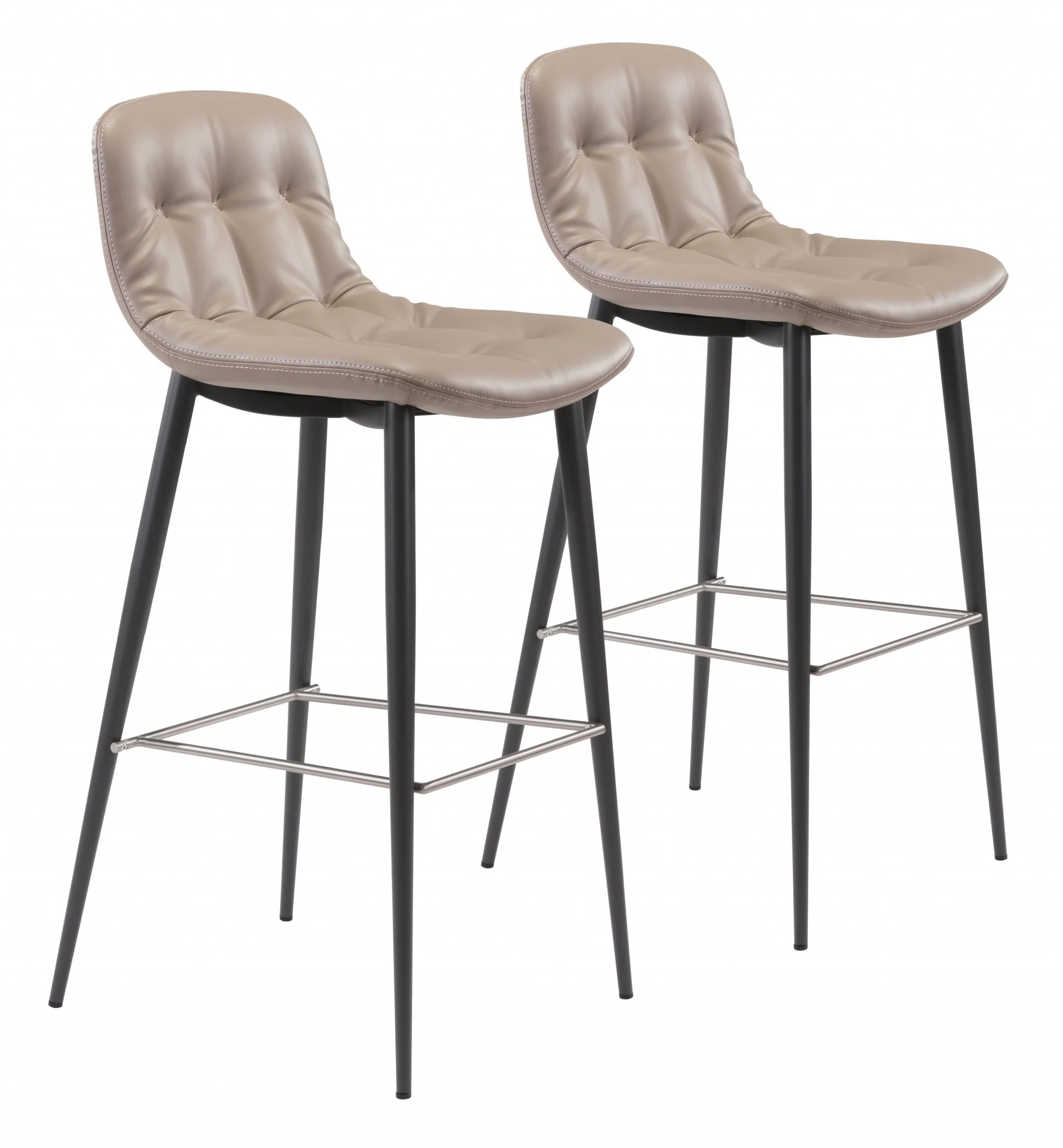 Set Of Two 40" Taupe Faux Leather and Black Bar Height Chairs By Homeroots - Image 6