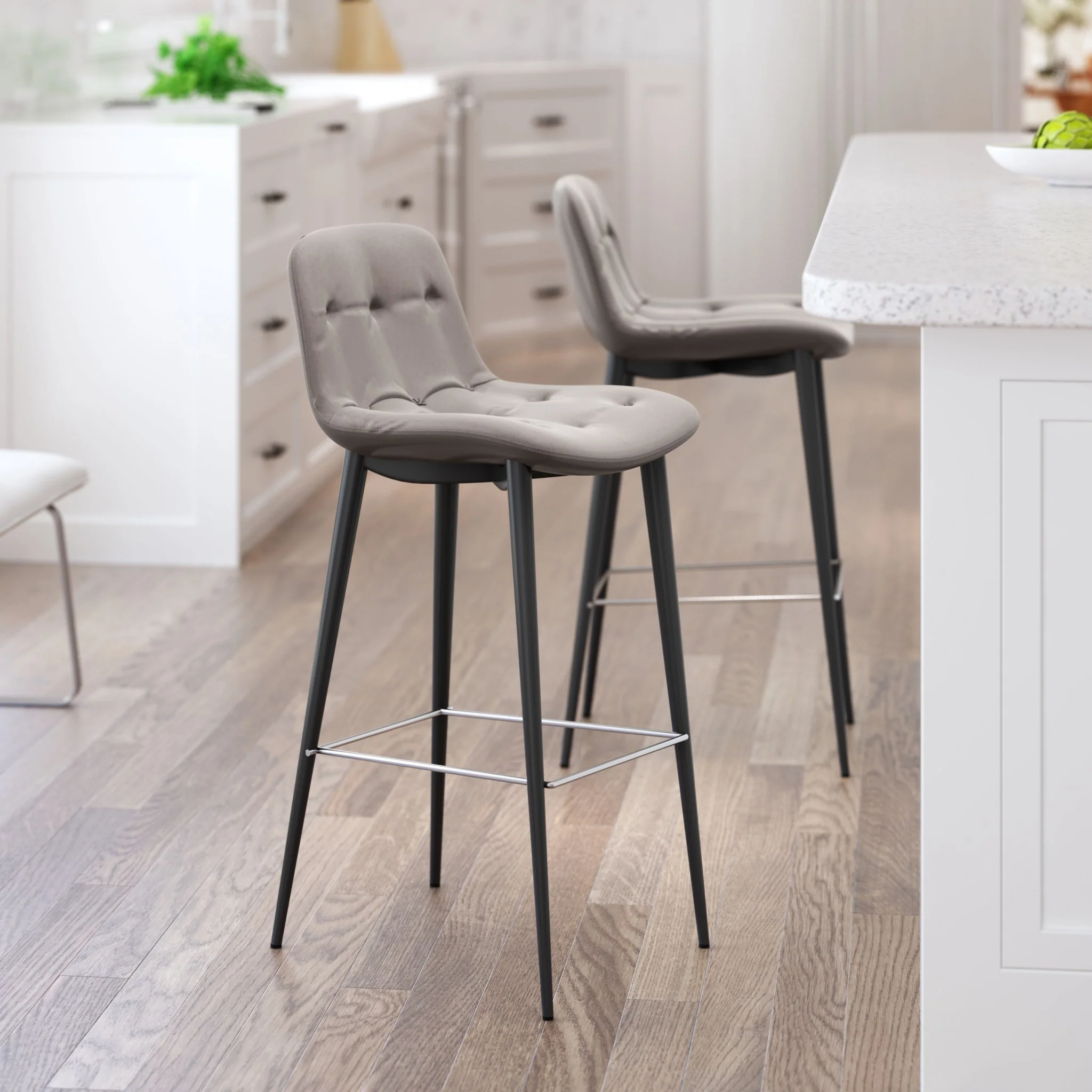Set Of Two 40" Taupe Faux Leather and Black Bar Height Chairs By Homeroots - Image 7