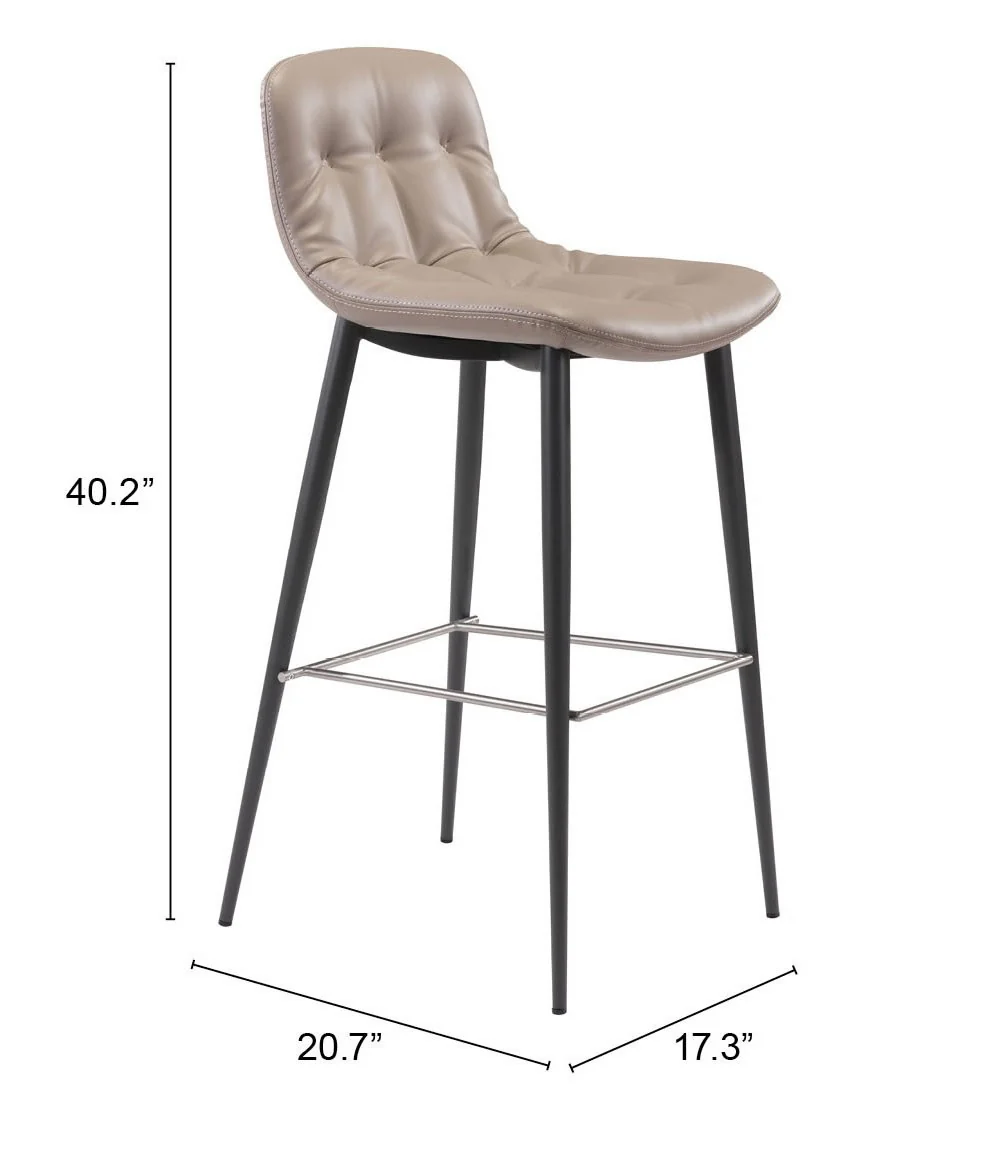 Set Of Two 40" Taupe Faux Leather and Black Bar Height Chairs By Homeroots - Image 8