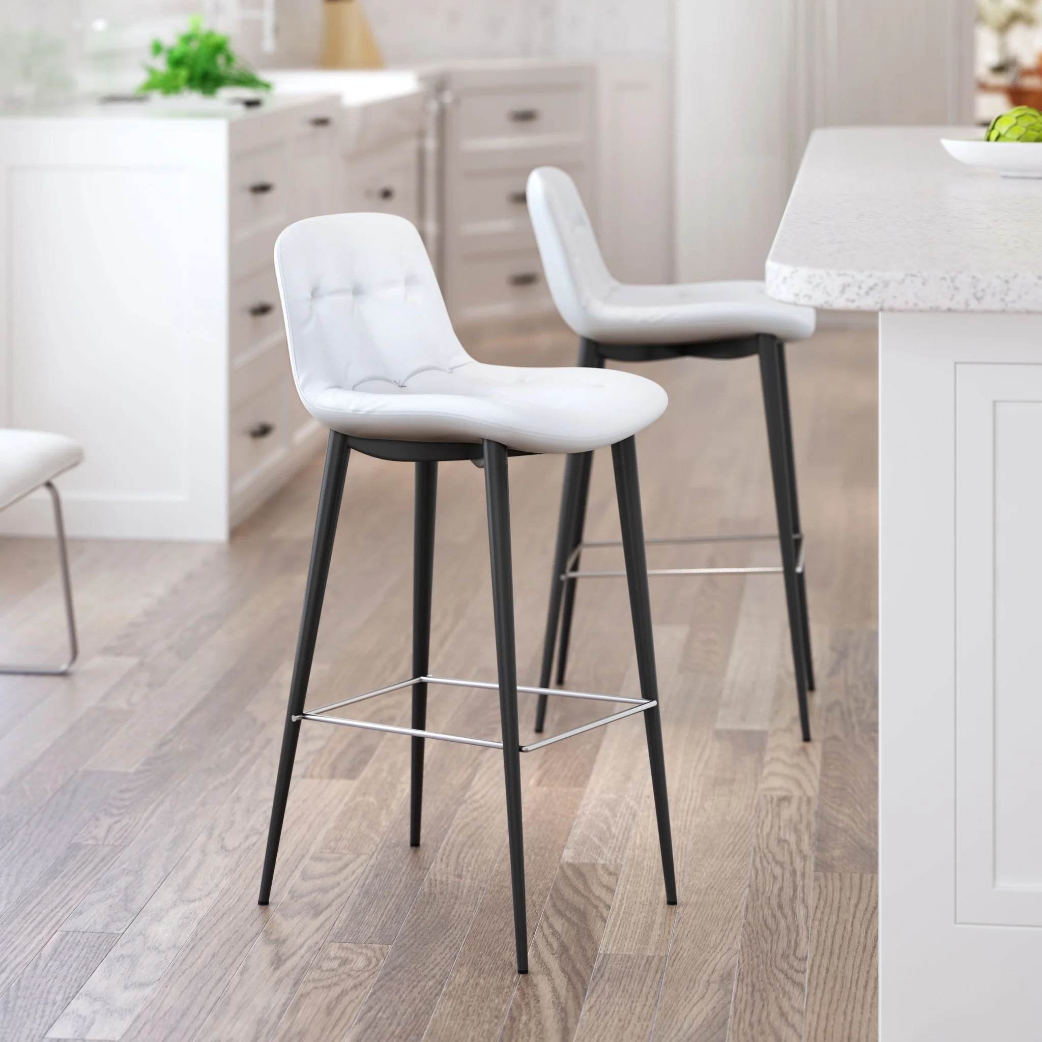 Set Of Two 40" White Steel Low Back Chairs With Footrest By Homeroots - Image 7