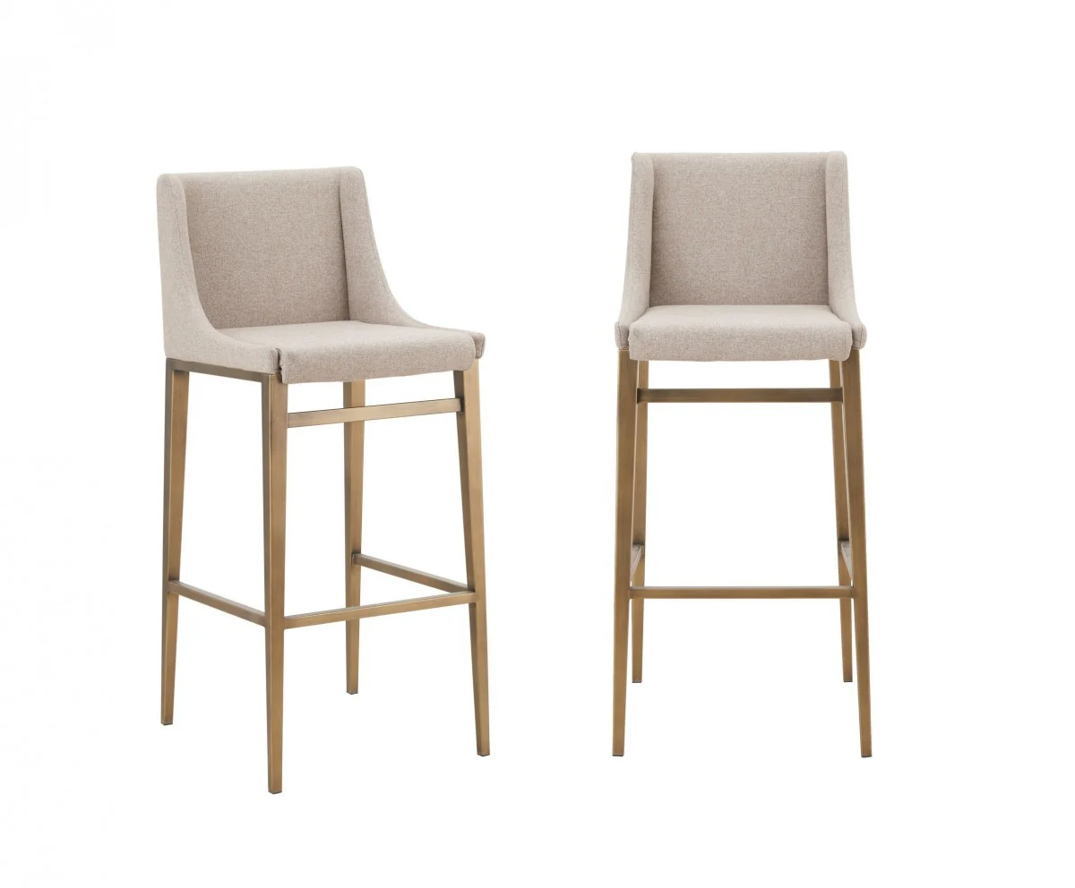 Set Of Two 41" Beige And Antiqued Gold Bar Height Chairs With Footrest By Homeroots - Image 5