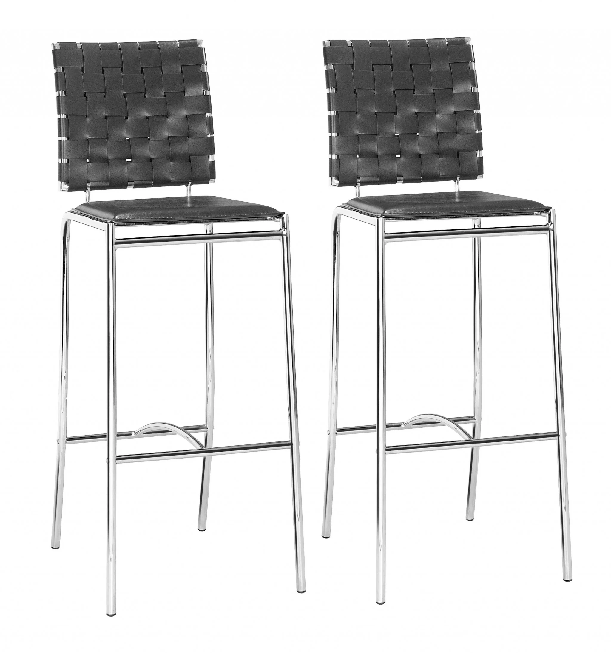Set Of Two 41" Black And Silver Steel Low Back Bar Height Chairs With Footrest By Homeroots - Image 5