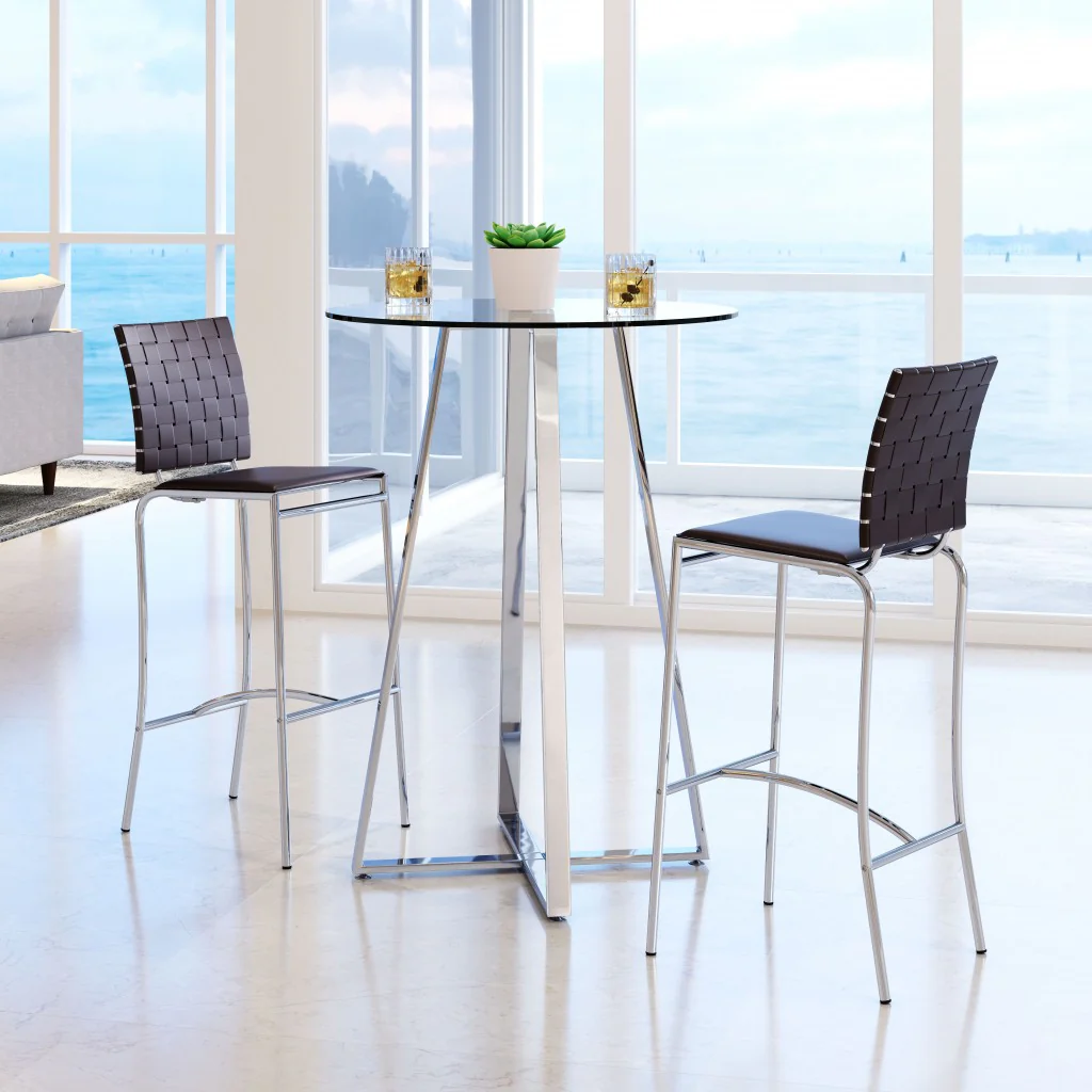Set Of Two 41" Black And Silver Steel Low Back Bar Height Chairs With Footrest By Homeroots - Image 6