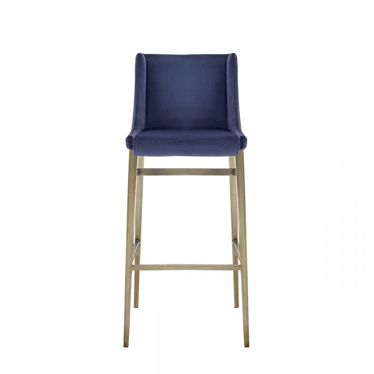Set Of Two 41" Blue Velvet And Antiqued Gold Bar Height Chairs With Footrest By Homeroots - Image 2