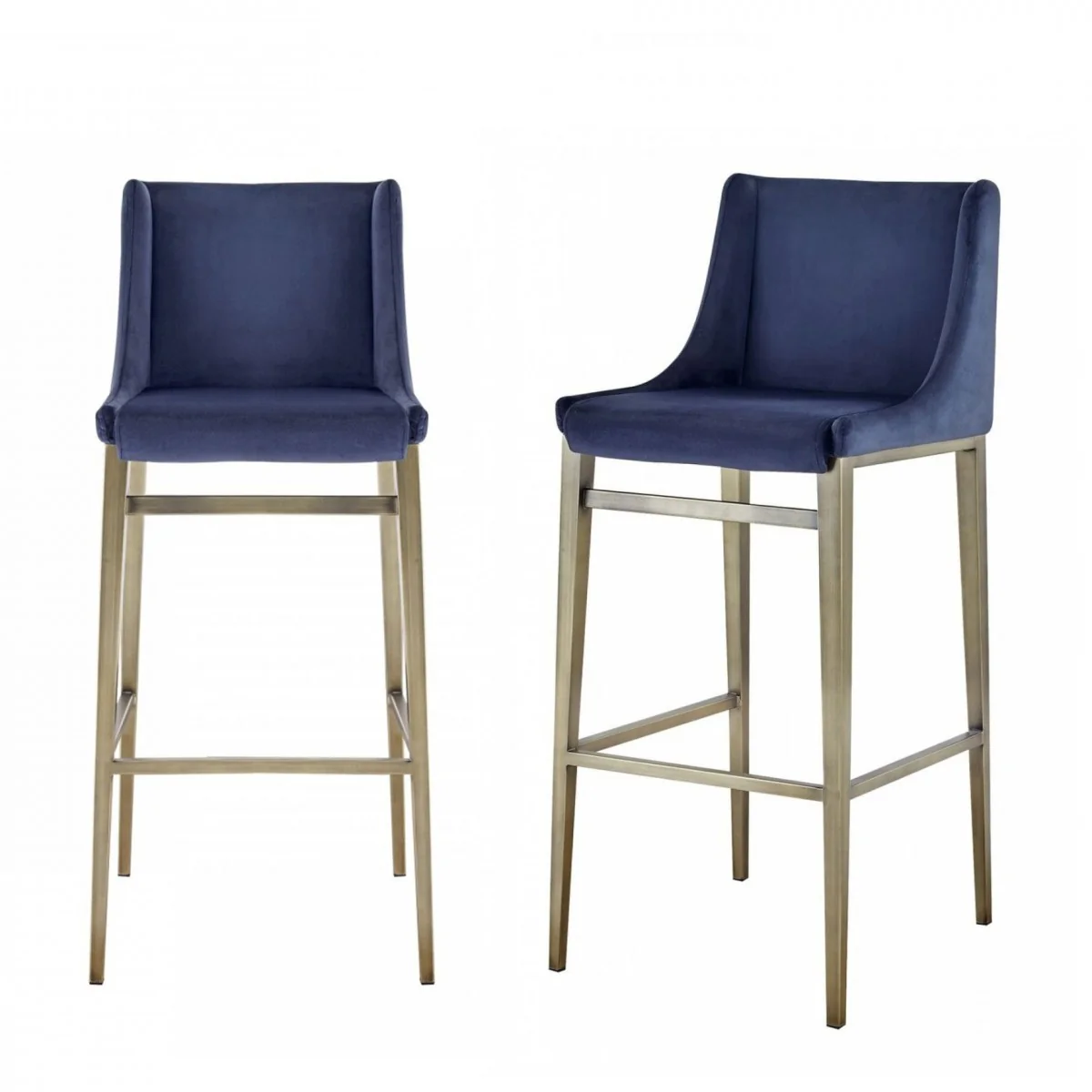 Set Of Two 41" Blue Velvet And Antiqued Gold Bar Height Chairs With Footrest By Homeroots - Image 5