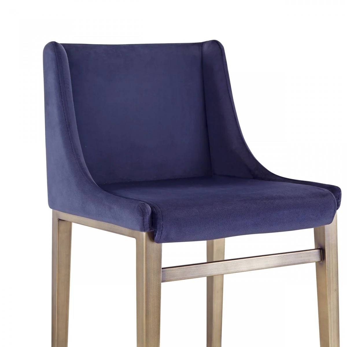 Set Of Two 41" Blue Velvet And Antiqued Gold Bar Height Chairs With Footrest By Homeroots - Image 6