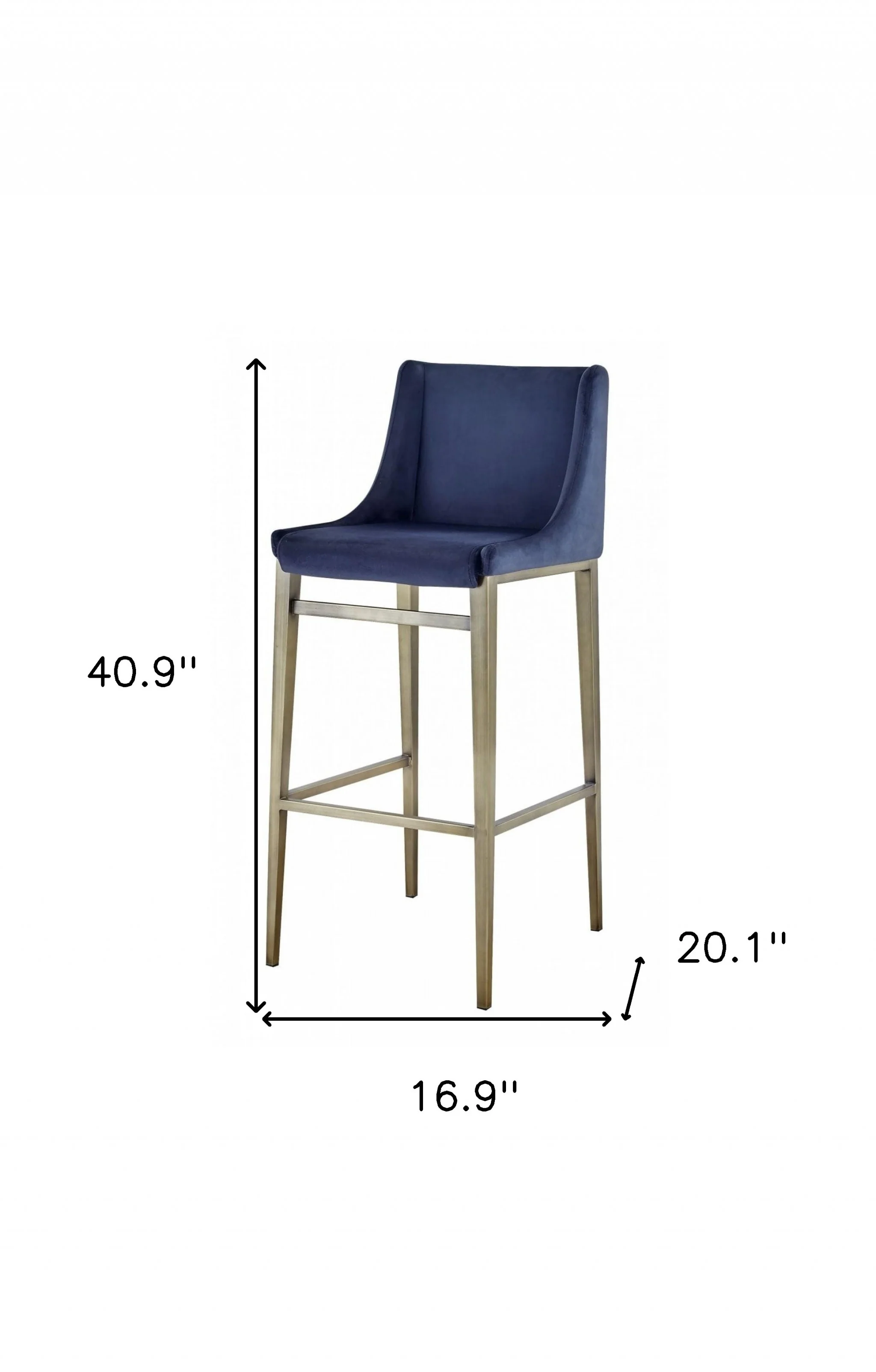Set Of Two 41" Blue Velvet And Antiqued Gold Bar Height Chairs With Footrest By Homeroots - Image 7