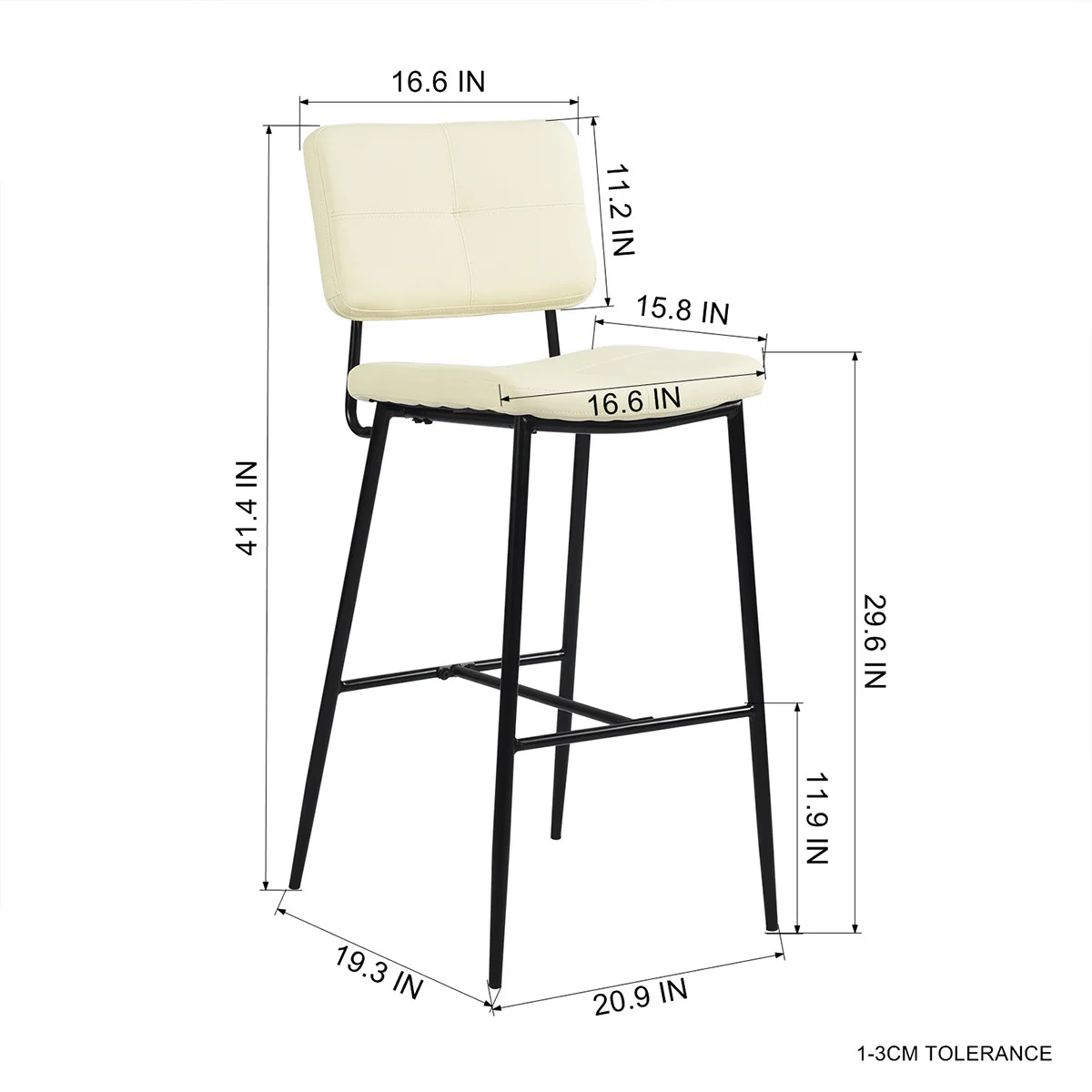 Set Of Two 41" Cream Faux Leather And Black  Low Back Bar Height Bar Chairs By Homeroots - Image 6
