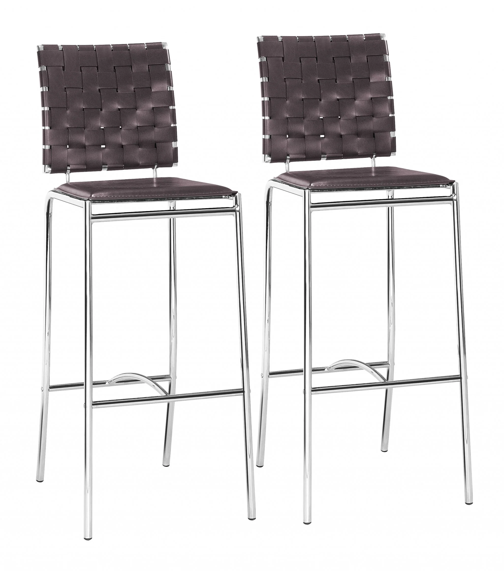 Set Of Two 41" Espresso And Silver Steel Low Back Bar Height Chairs With Footrest By Homeroots - Image 5