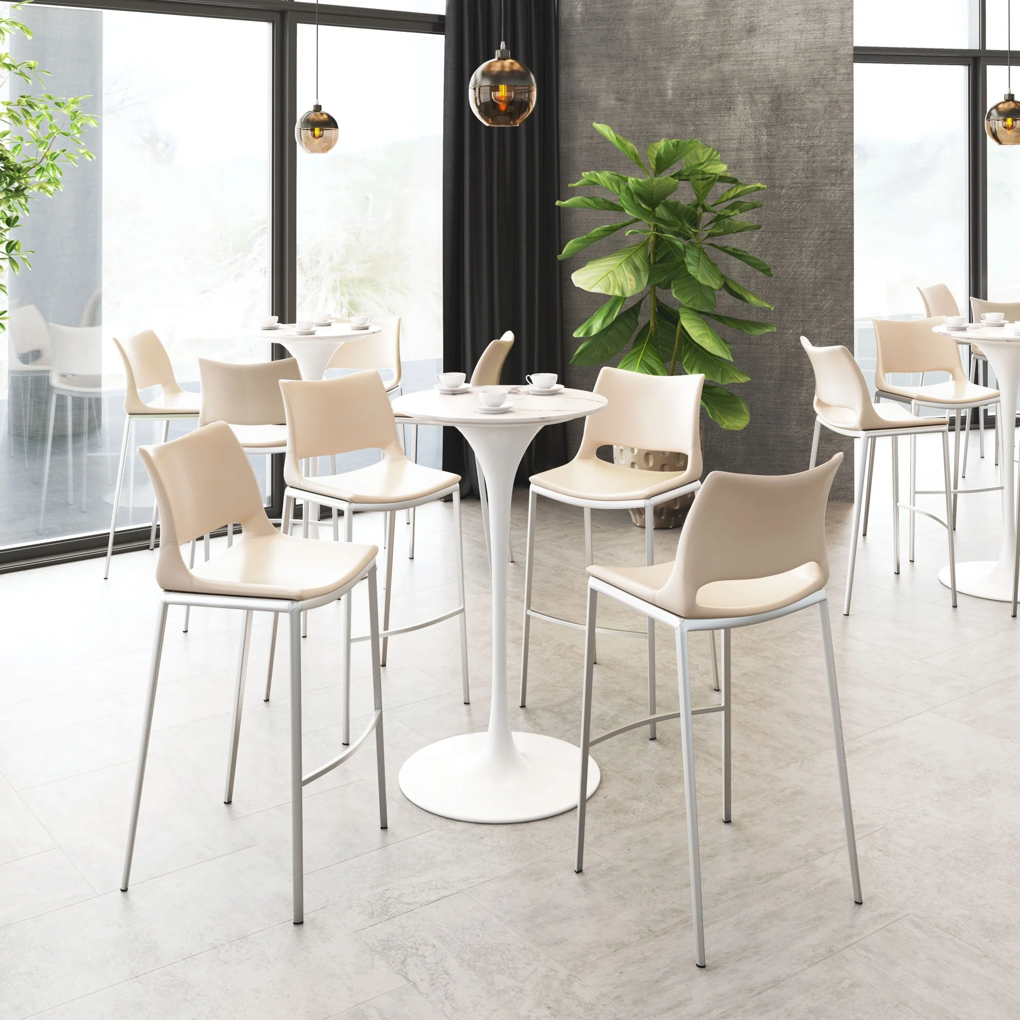 Set Of Two 41" Light Pink And Silver Steel Low Back Bar Height Chairs With Footrest By Homeroots - Image 7