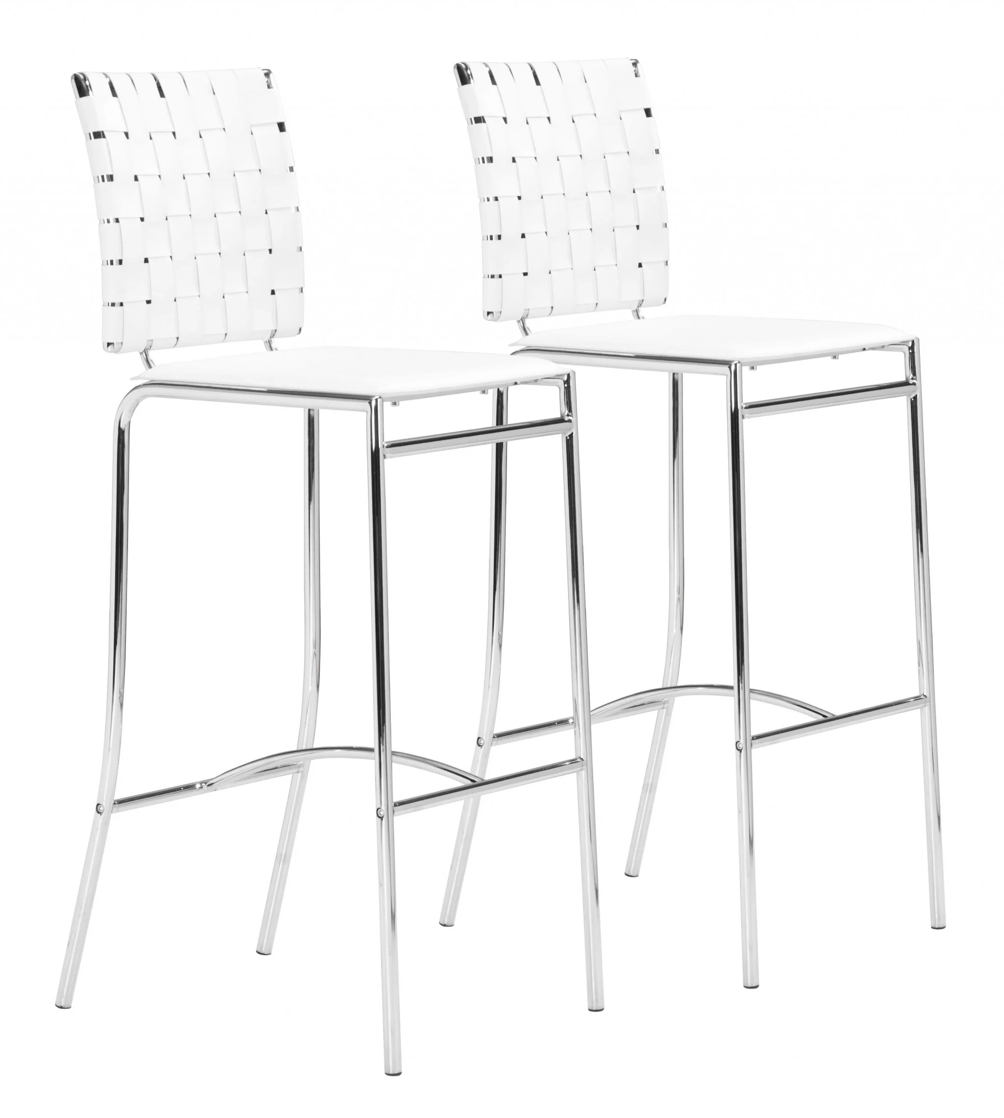 Set Of Two 41" White And Silver Steel Low Back Bar Height Chairs With Footrest By Homeroots - Image 5