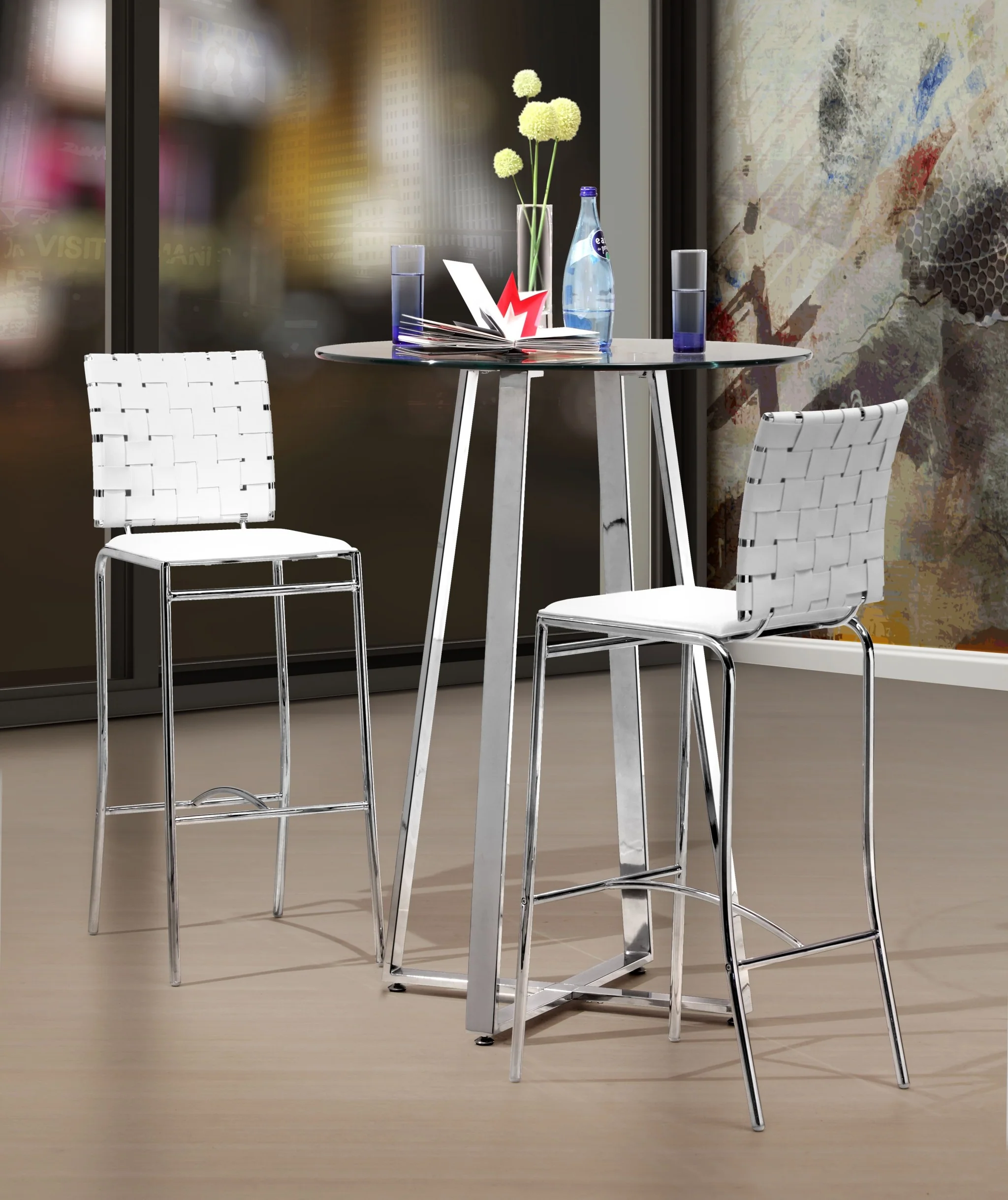 Set Of Two 41" White And Silver Steel Low Back Bar Height Chairs With Footrest By Homeroots - Image 7
