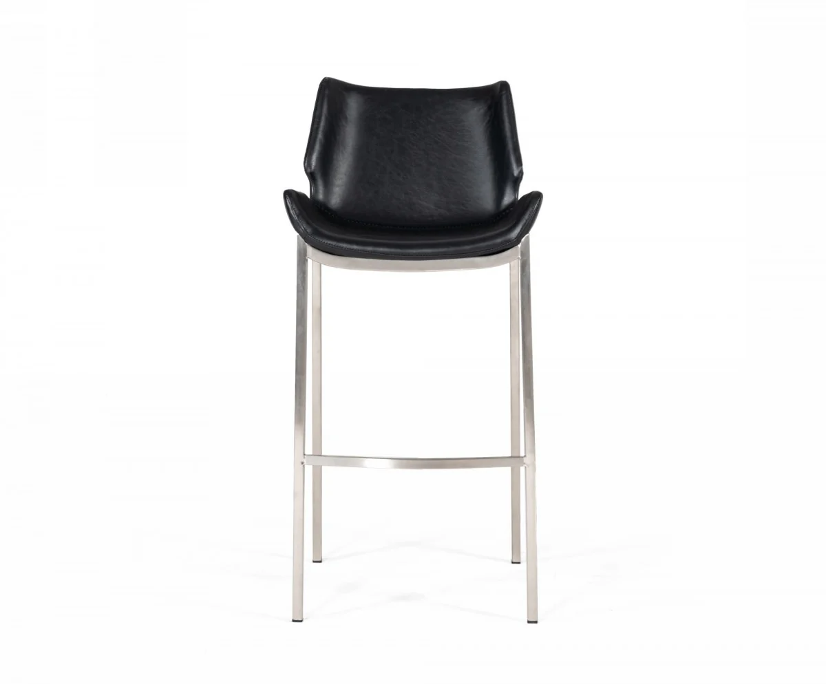 Set Of Two 42" Black Faux Leather And Steel Low Back Bar Height Chairs With Footrest By Homeroots - Image 2