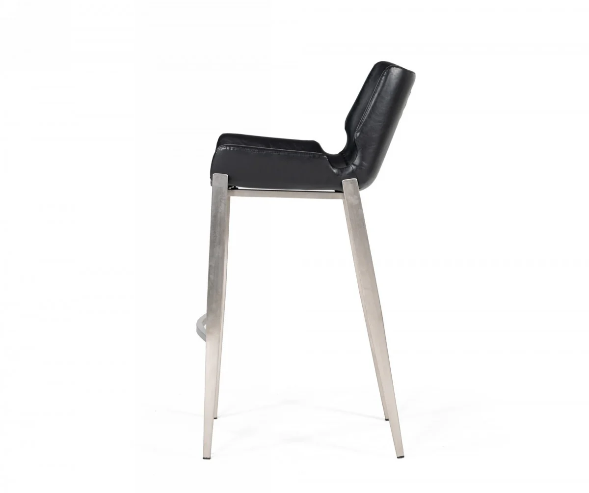Set Of Two 42" Black Faux Leather And Steel Low Back Bar Height Chairs With Footrest By Homeroots - Image 3
