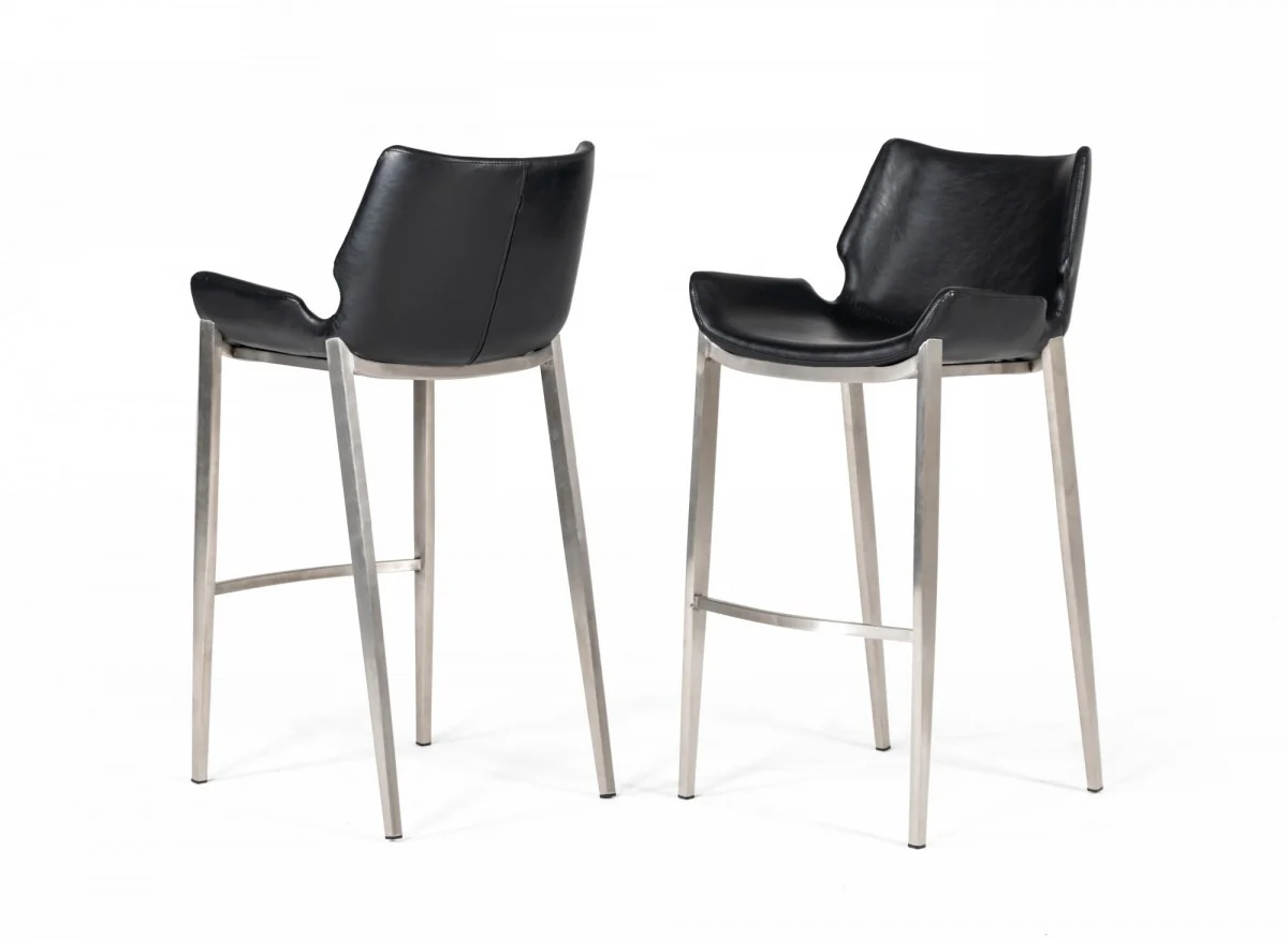 Set Of Two 42" Black Faux Leather And Steel Low Back Bar Height Chairs With Footrest By Homeroots - Image 6