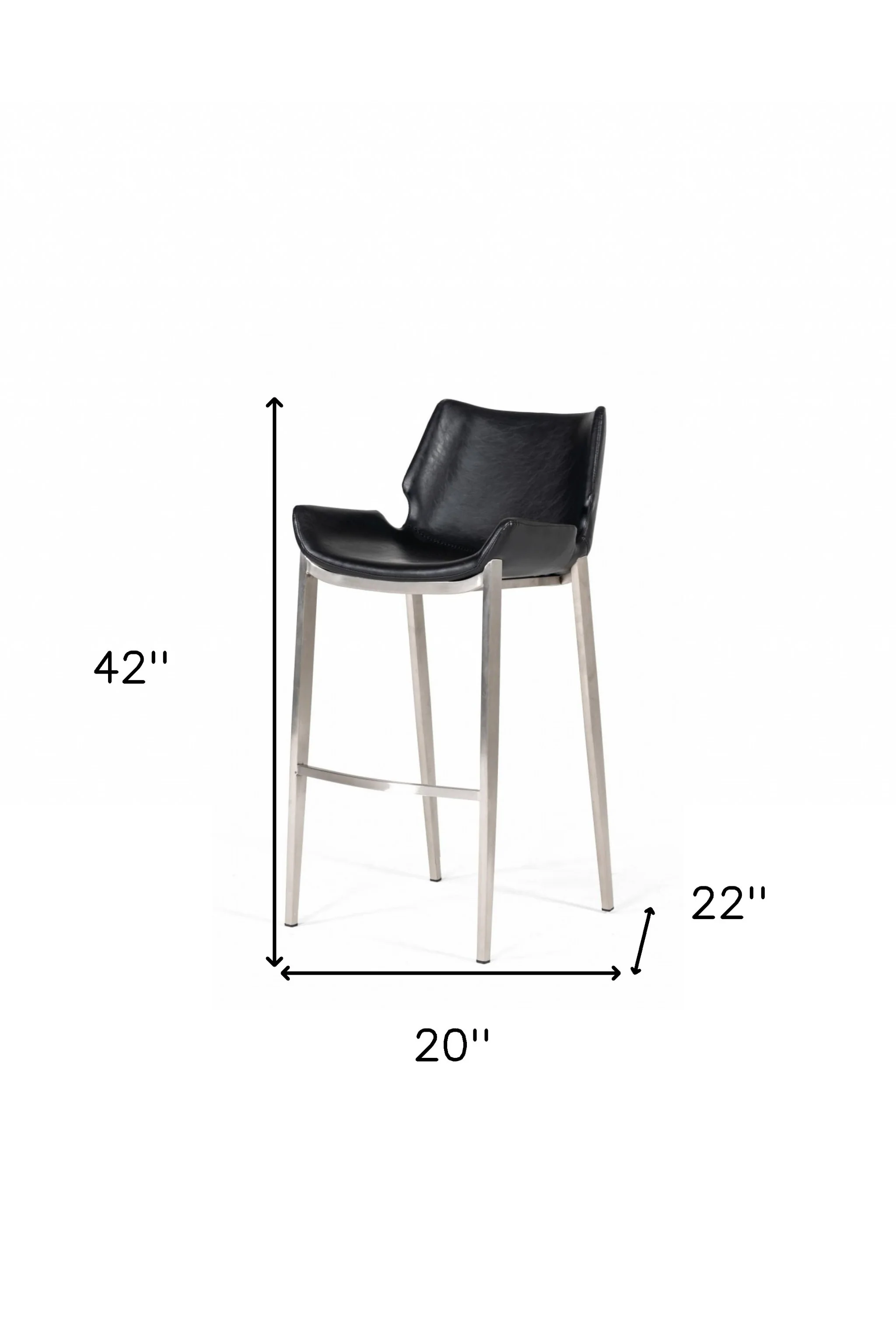 Set Of Two 42" Black Faux Leather And Steel Low Back Bar Height Chairs With Footrest By Homeroots - Image 7