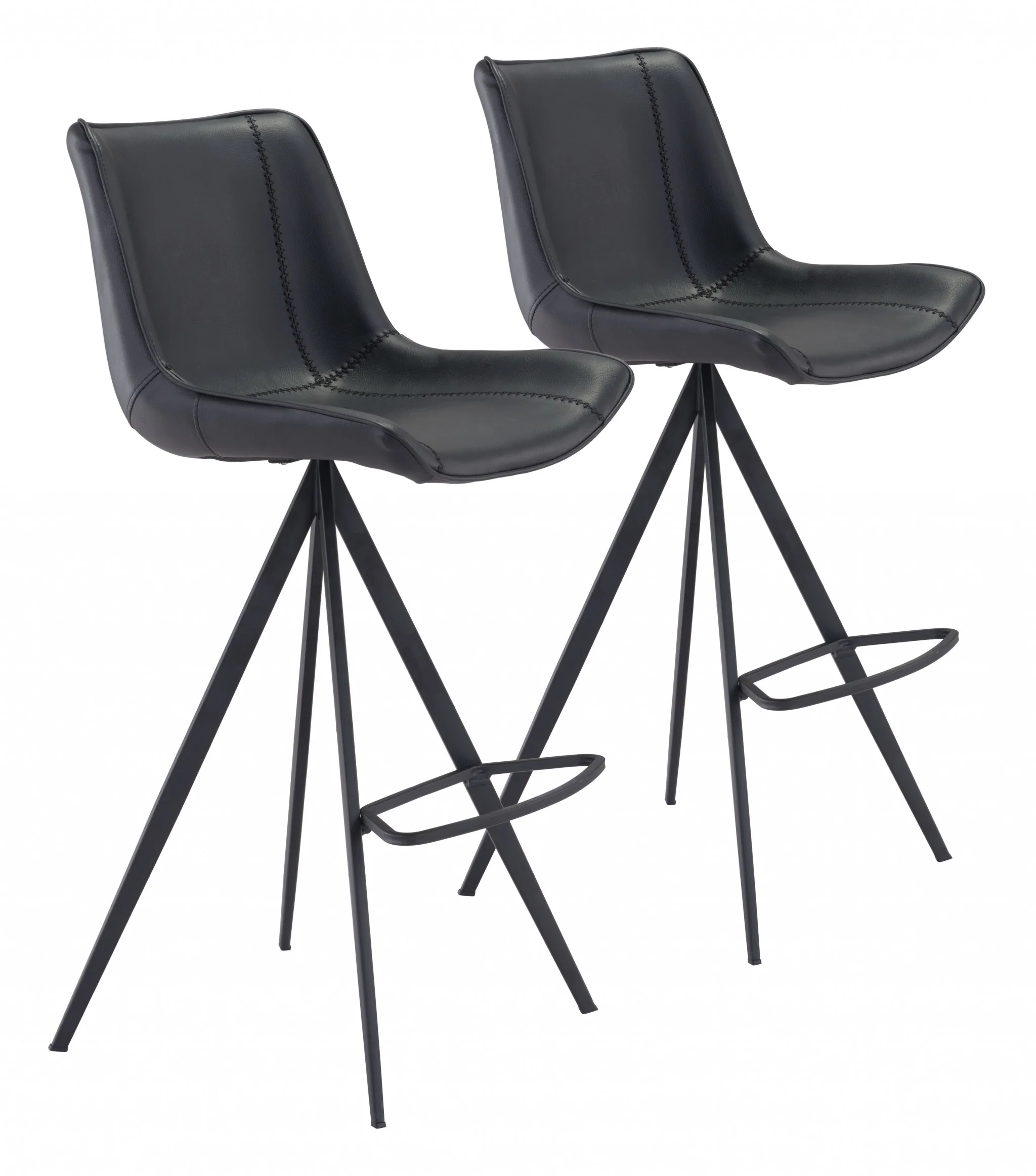 Set Of Two 42" Black Steel Low Back Bar Height Chairs With Footrest By Homeroots - Image 6