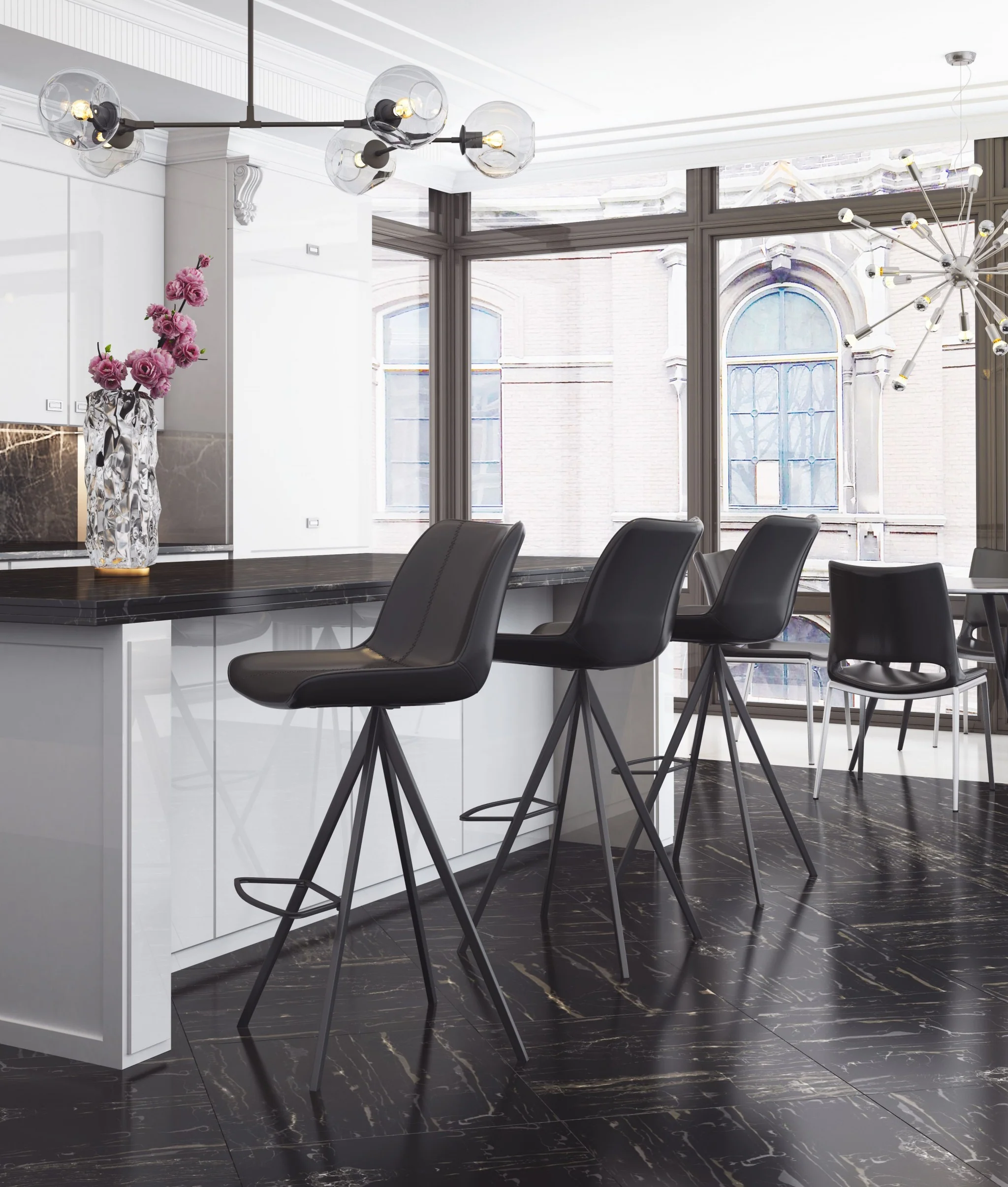 Set Of Two 42" Black Steel Low Back Bar Height Chairs With Footrest By Homeroots - Image 7
