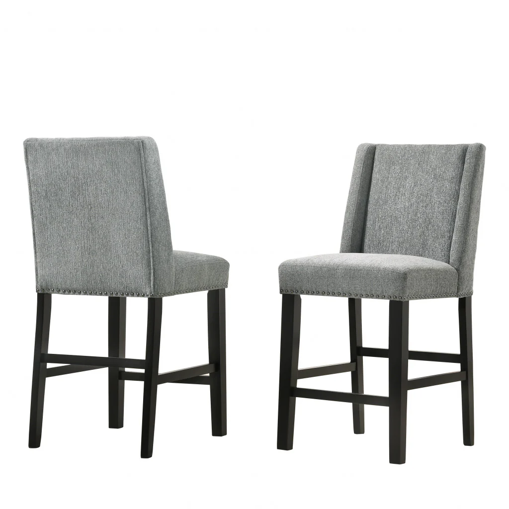 Set Of Two 42" Charcoal And Espresso Solid Wood Bar Chairs With Footrest By Homeroots - Image 2