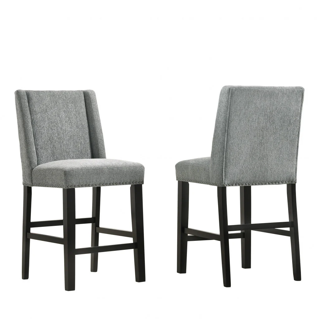Set Of Two 42" Charcoal And Espresso Solid Wood Bar Chairs With Footrest By Homeroots - Image 3