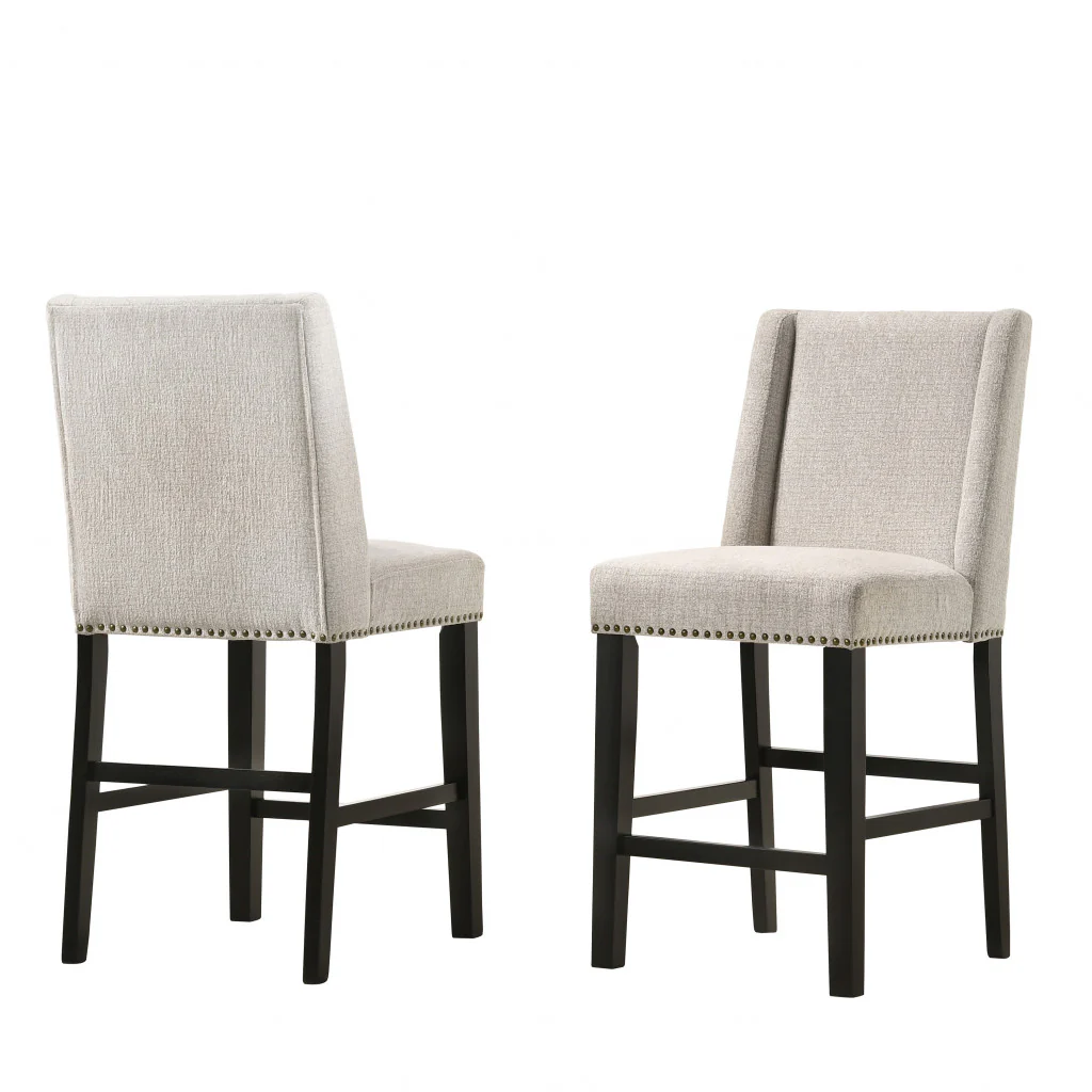 Set Of Two 42" Fawn And Espresso Iron Bar Chairs With Footrest By Homeroots - Image 2