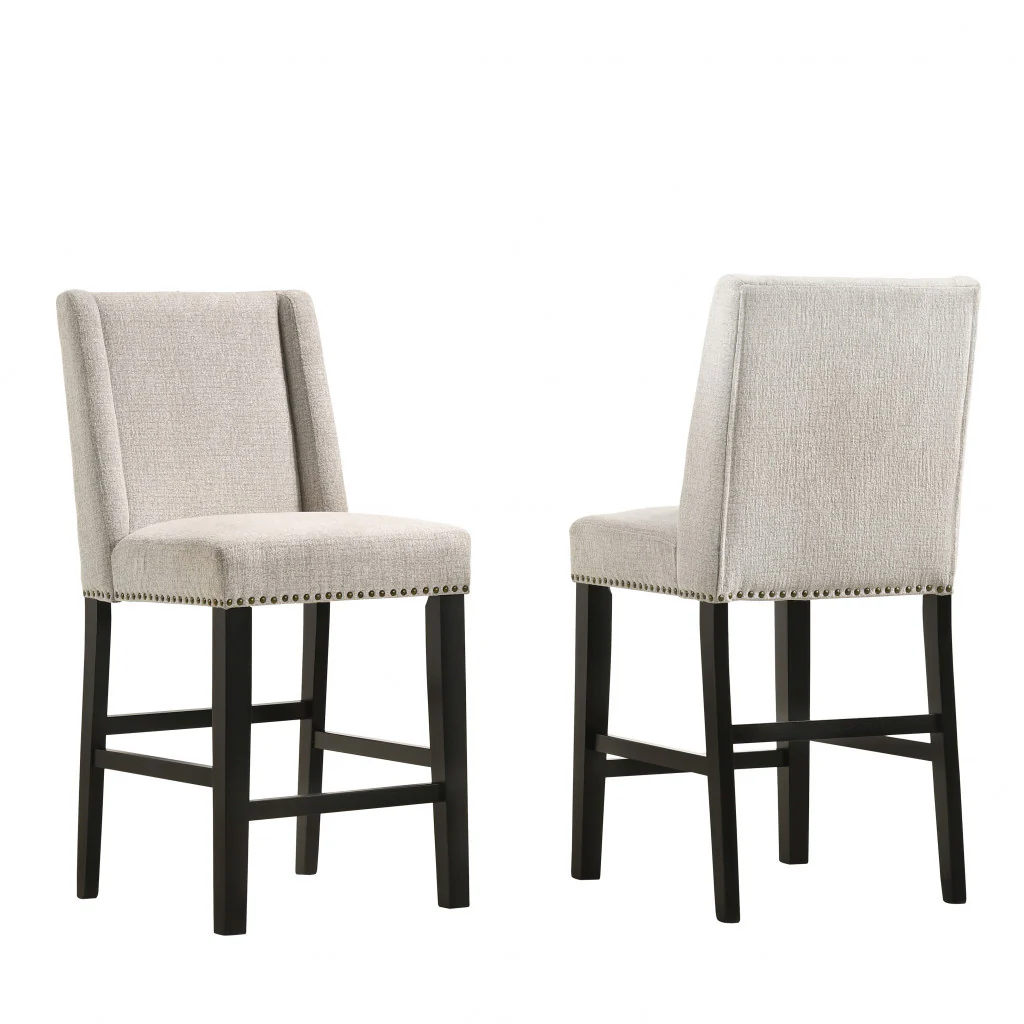 Set Of Two 42" Fawn And Espresso Iron Bar Chairs With Footrest By Homeroots - Image 3