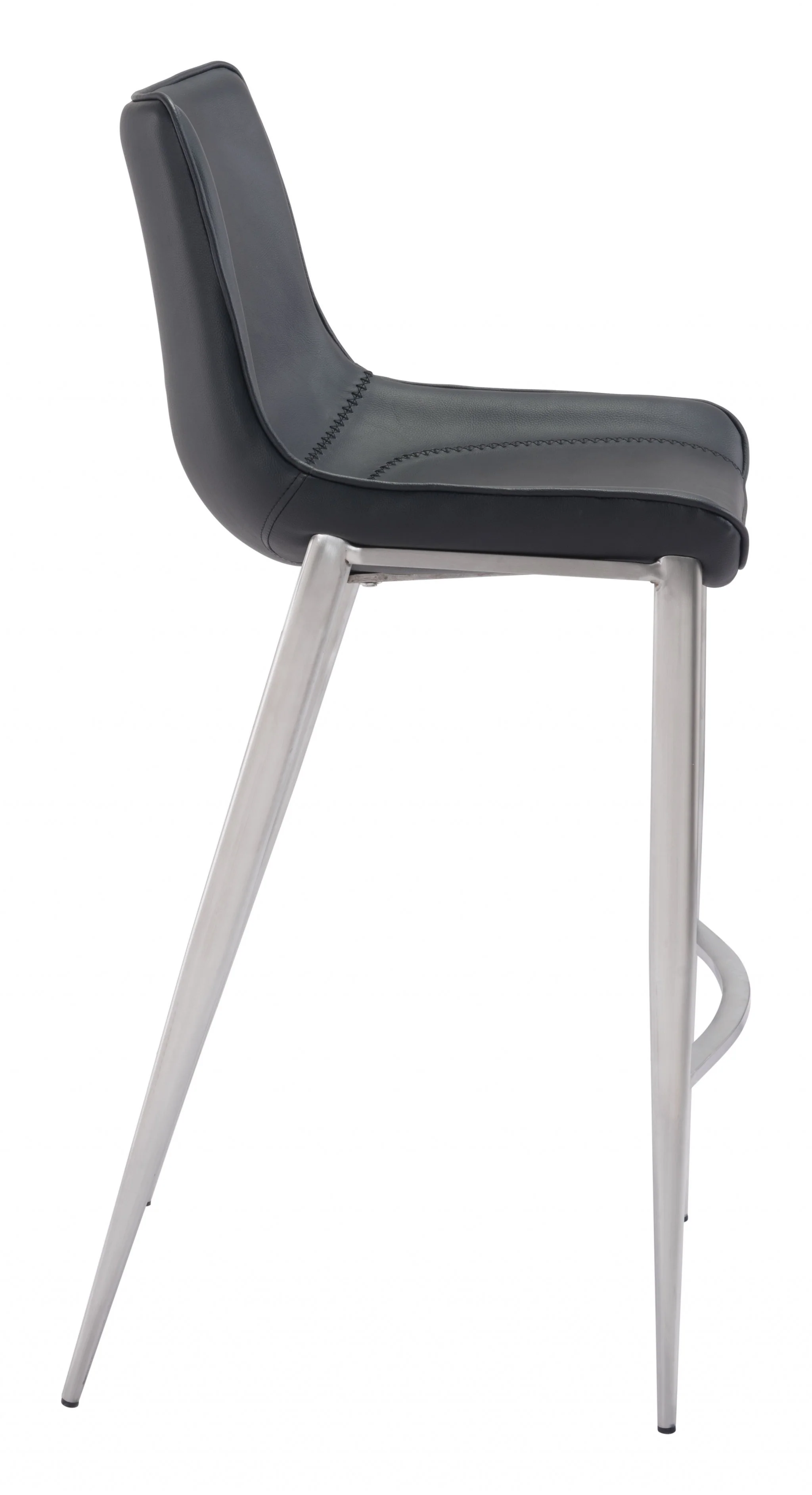 Set Of Two 43" Black And Silver Steel Low Back Bar Height Chairs With Footrest By Homeroots - Image 2