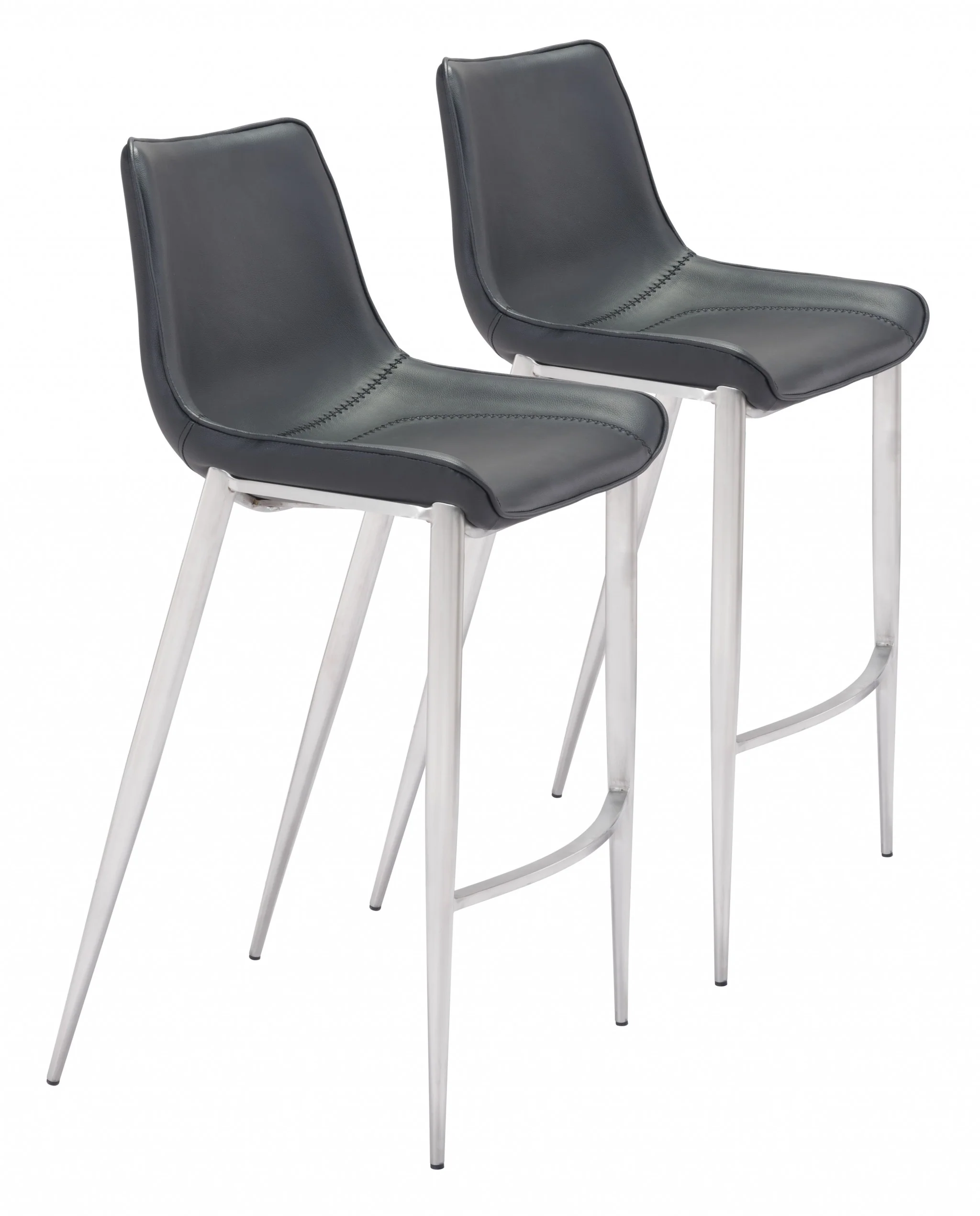 Set Of Two 43" Black And Silver Steel Low Back Bar Height Chairs With Footrest By Homeroots - Image 7