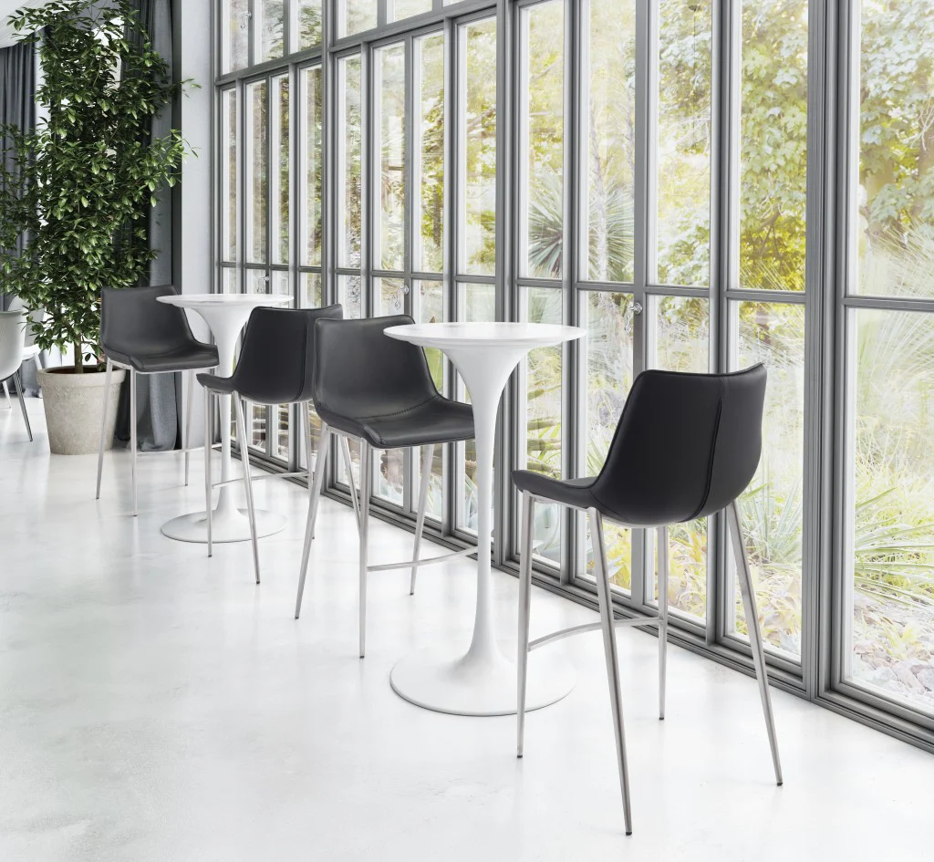 Set Of Two 43" Black And Silver Steel Low Back Bar Height Chairs With Footrest By Homeroots - Image 8