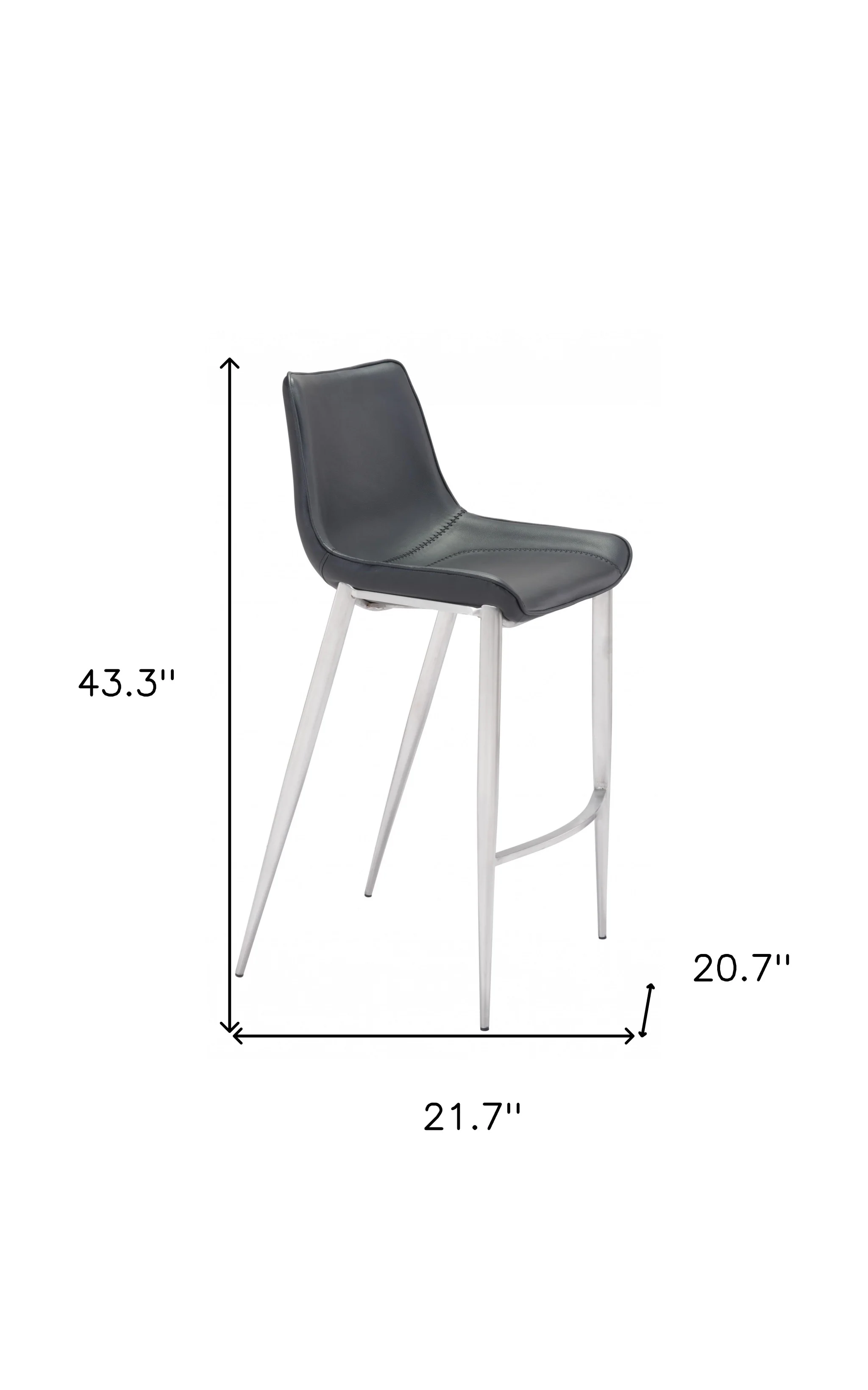 Set Of Two 43" Black And Silver Steel Low Back Bar Height Chairs With Footrest By Homeroots - Image 9