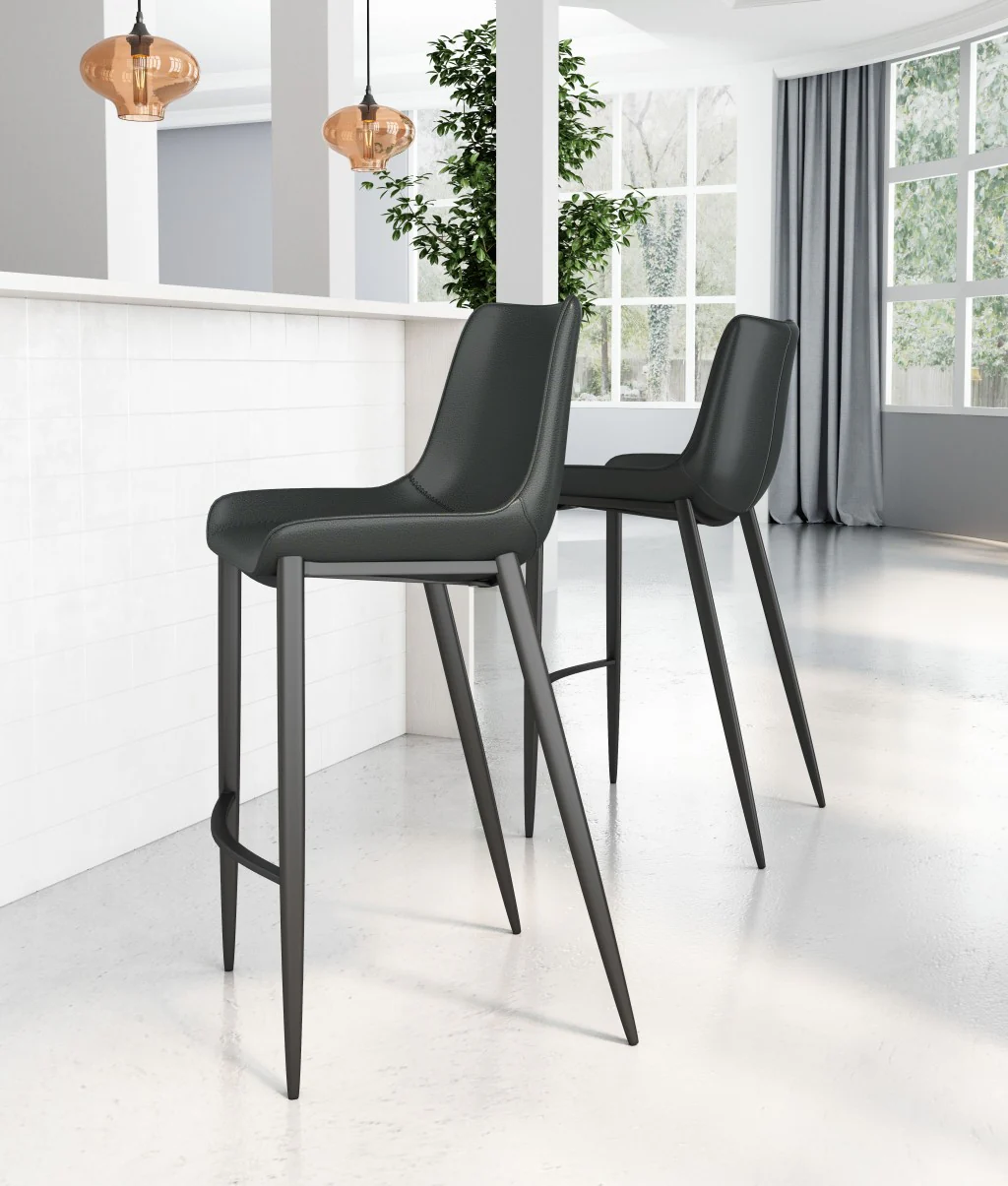 Set Of Two 43" Black Steel Low Back Bar Height Chairs With Footrest By Homeroots - Image 7