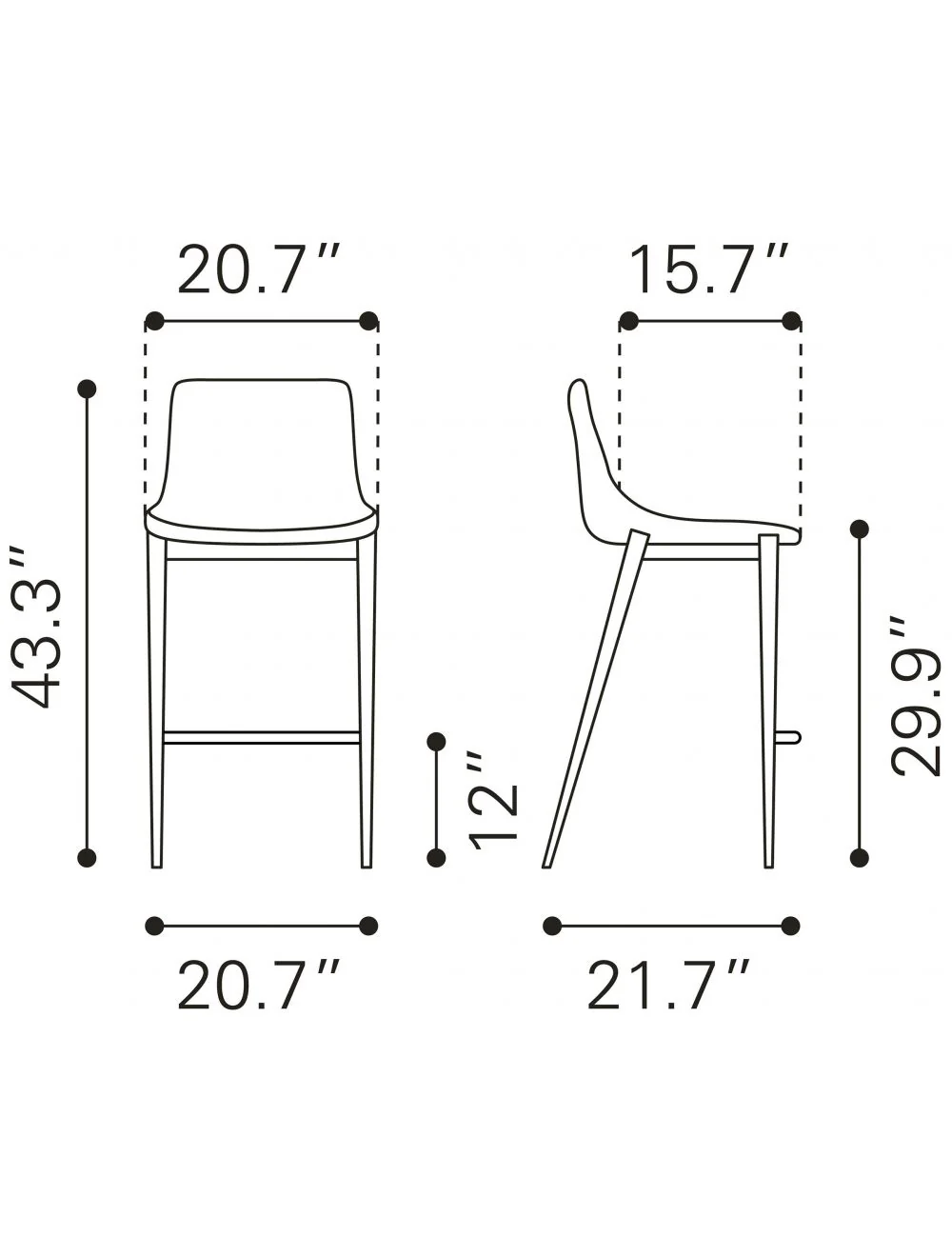 Set Of Two 43" Black Steel Low Back Bar Height Chairs With Footrest By Homeroots - Image 9
