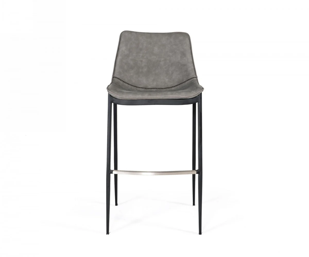 Set Of Two 43" Grey Faux Leather And Black Bar Height Bar Chairs With Footrest By Homeroots - Image 2