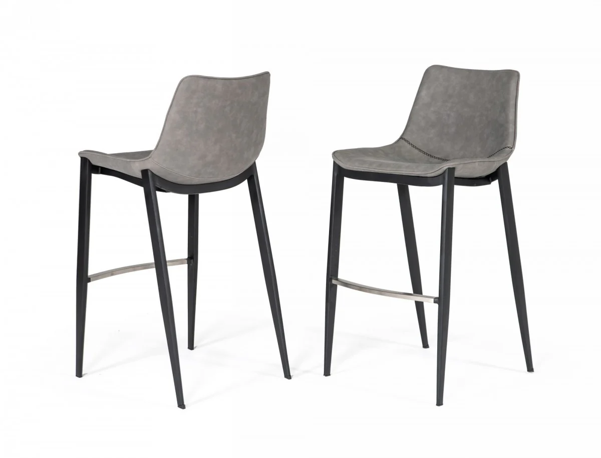 Set Of Two 43" Grey Faux Leather And Black Bar Height Bar Chairs With Footrest By Homeroots - Image 6