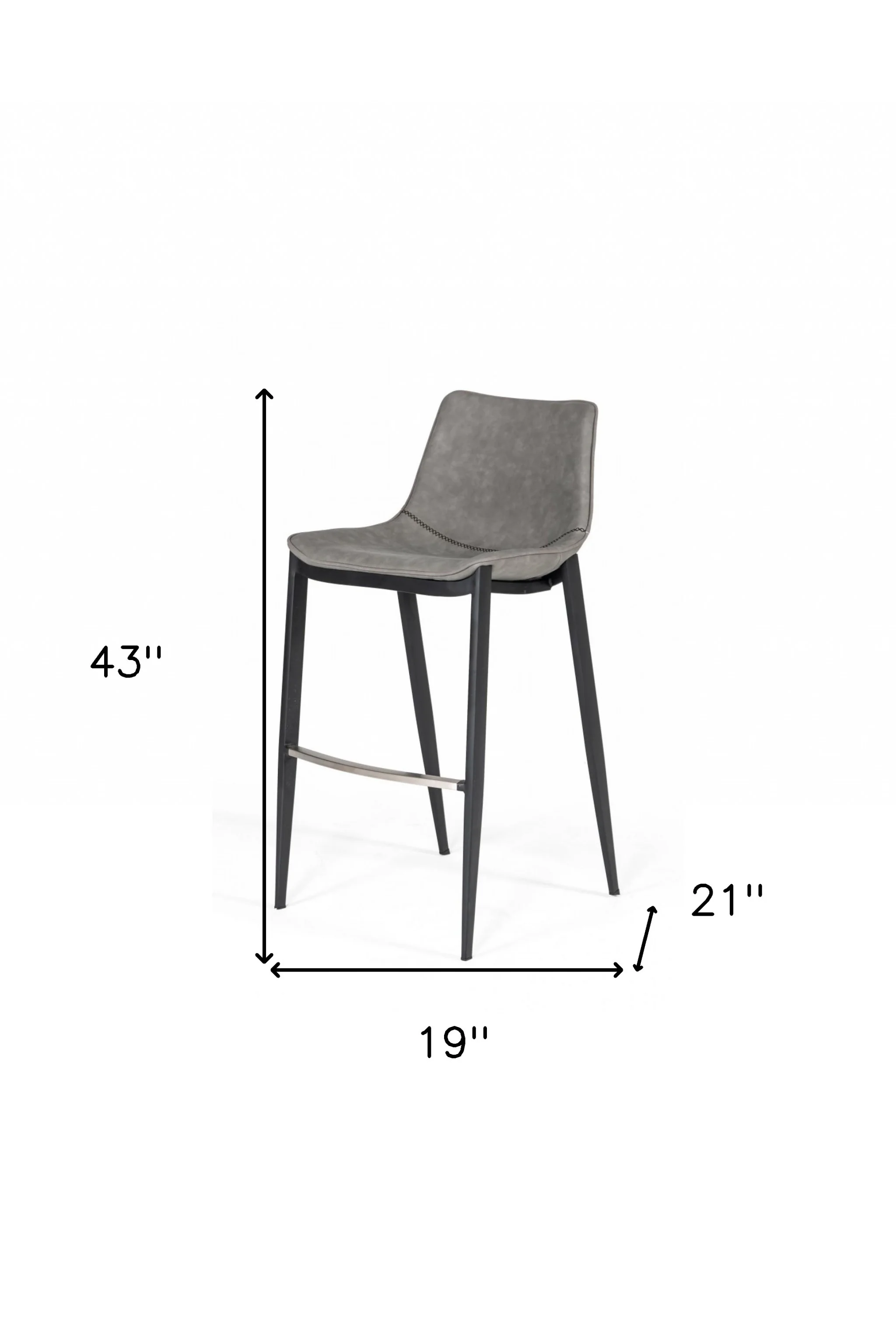Set Of Two 43" Grey Faux Leather And Black Bar Height Bar Chairs With Footrest By Homeroots - Image 8